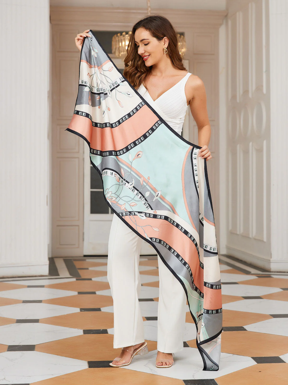 Pañuelo Mantoncillo Rectangular Estampado 100% Seda Morera 170x53cm - Image 7