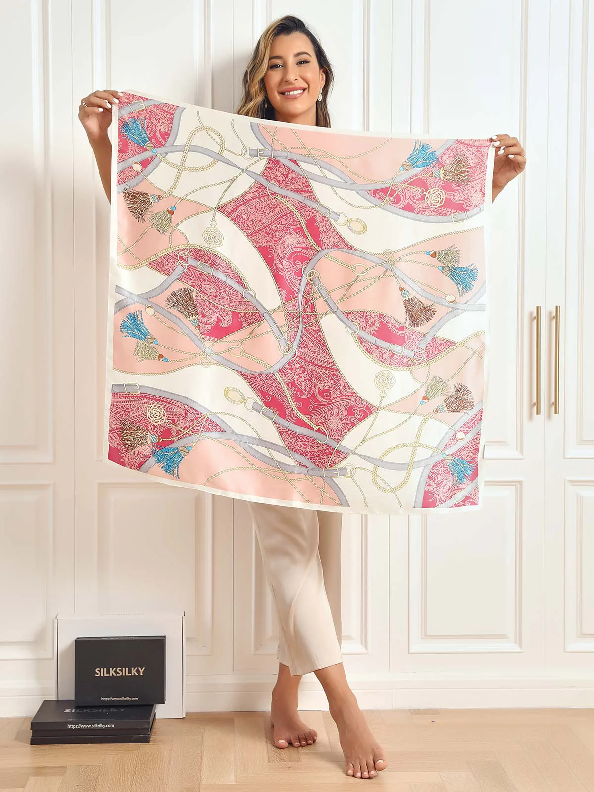 Pañuelo chal cuadrado estampado 100% seda de morera 88*88cm - Image 37
