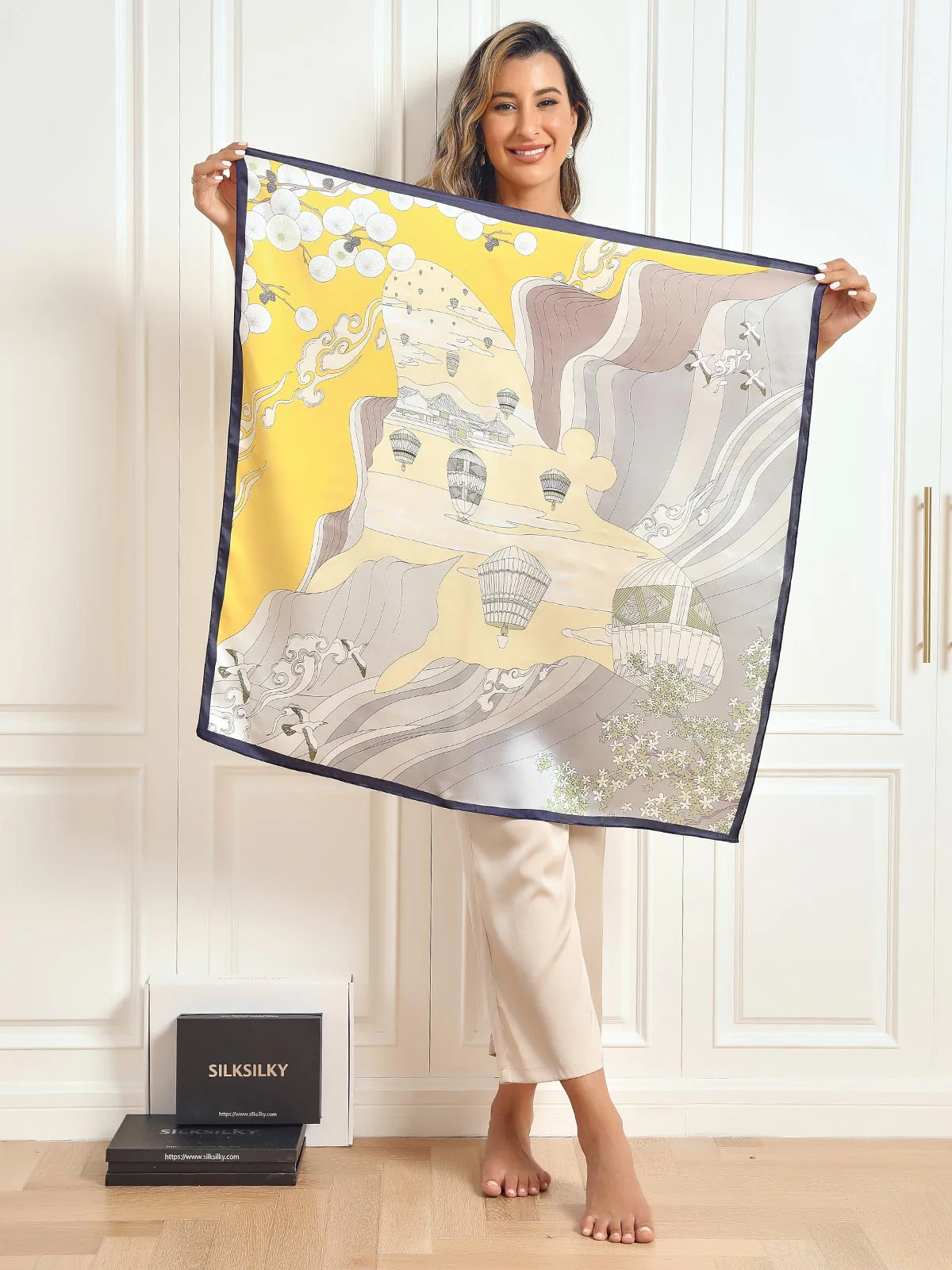 Pañuelo chal cuadrado estampado 100% seda de morera 88*88cm - Image 29