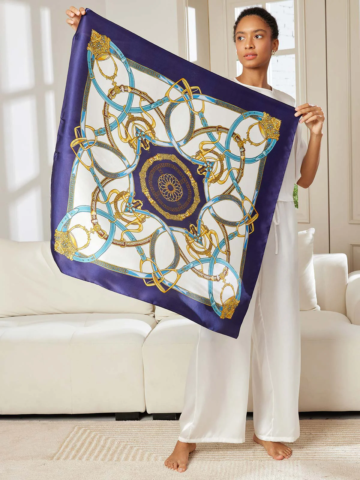 Pañuelo chal cuadrado estampado 100% seda de morera 88*88cm - Image 3