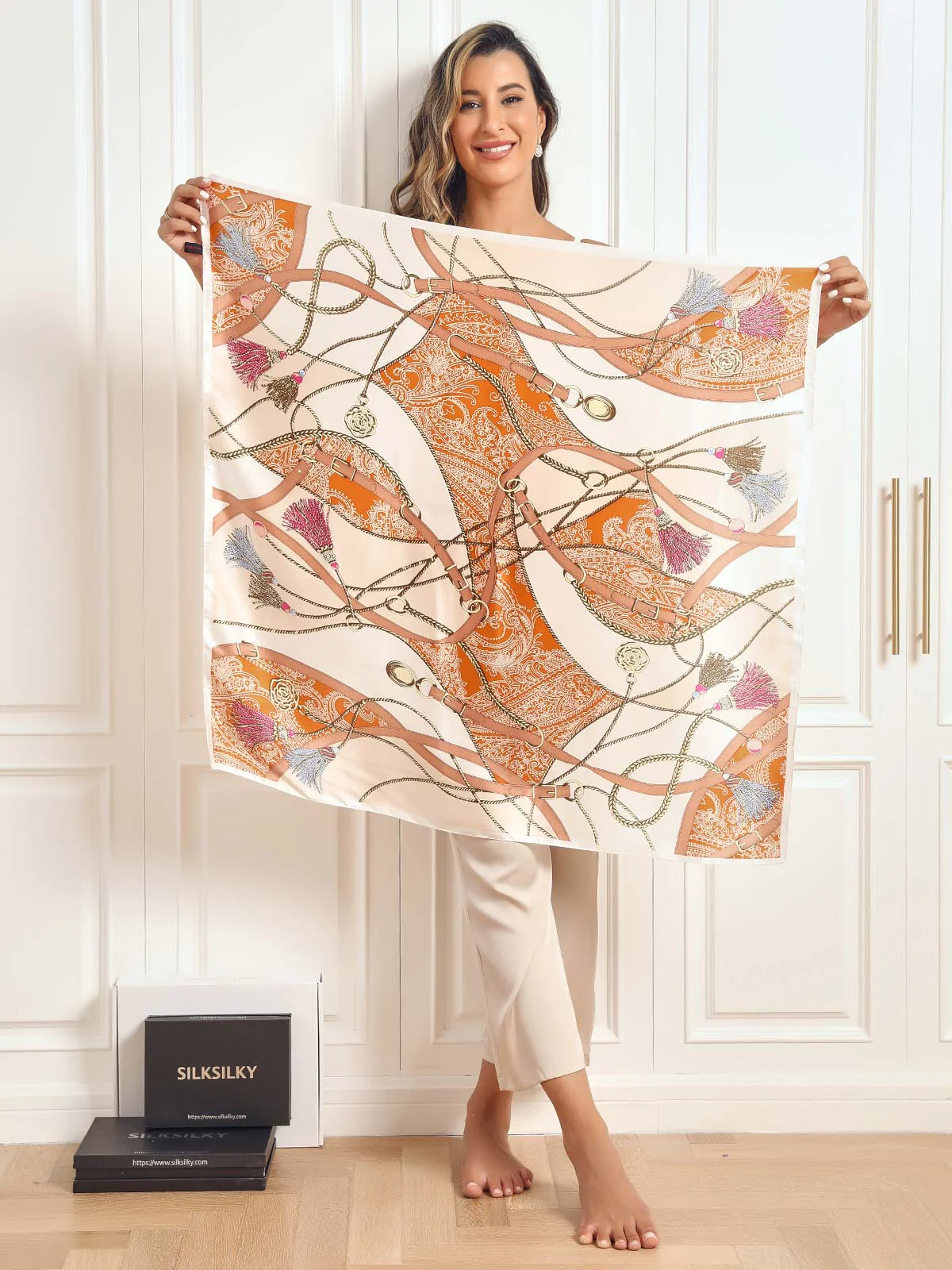 Pañuelo chal cuadrado estampado 100% seda de morera 88*88cm - Image 37