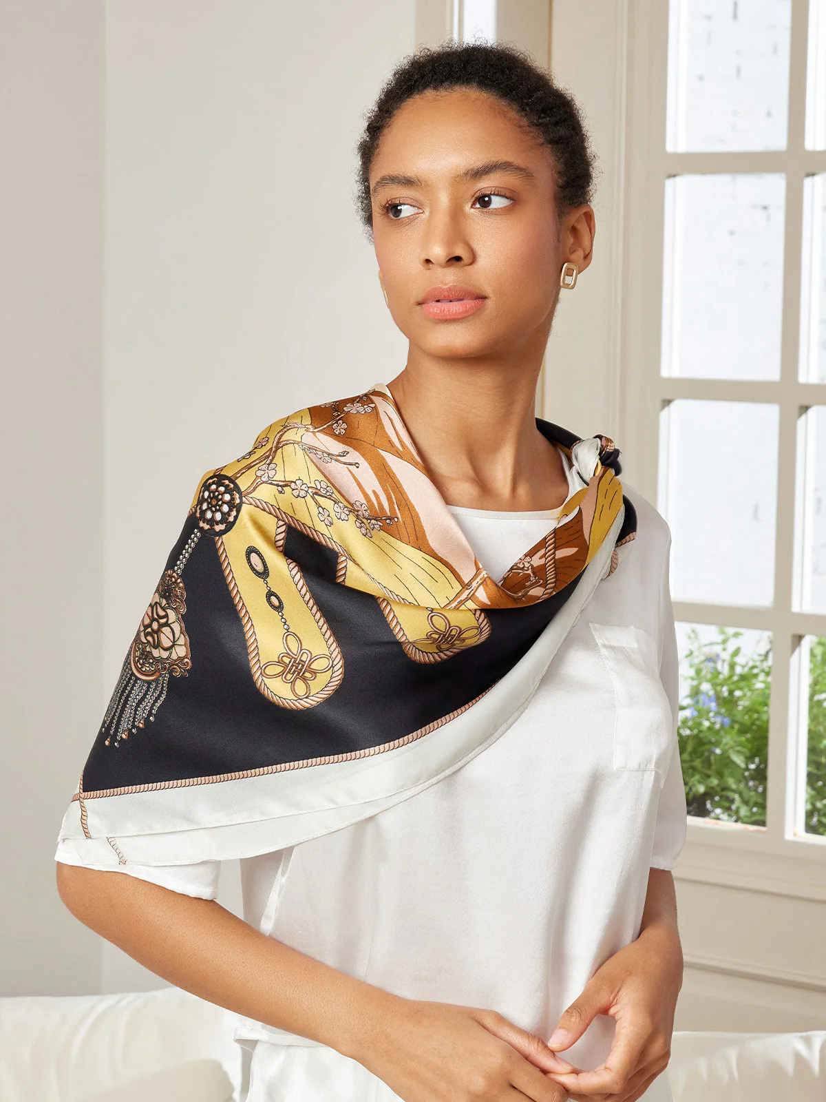 Pañuelo chal cuadrado estampado 100% seda de morera 88*88cm - Image 38