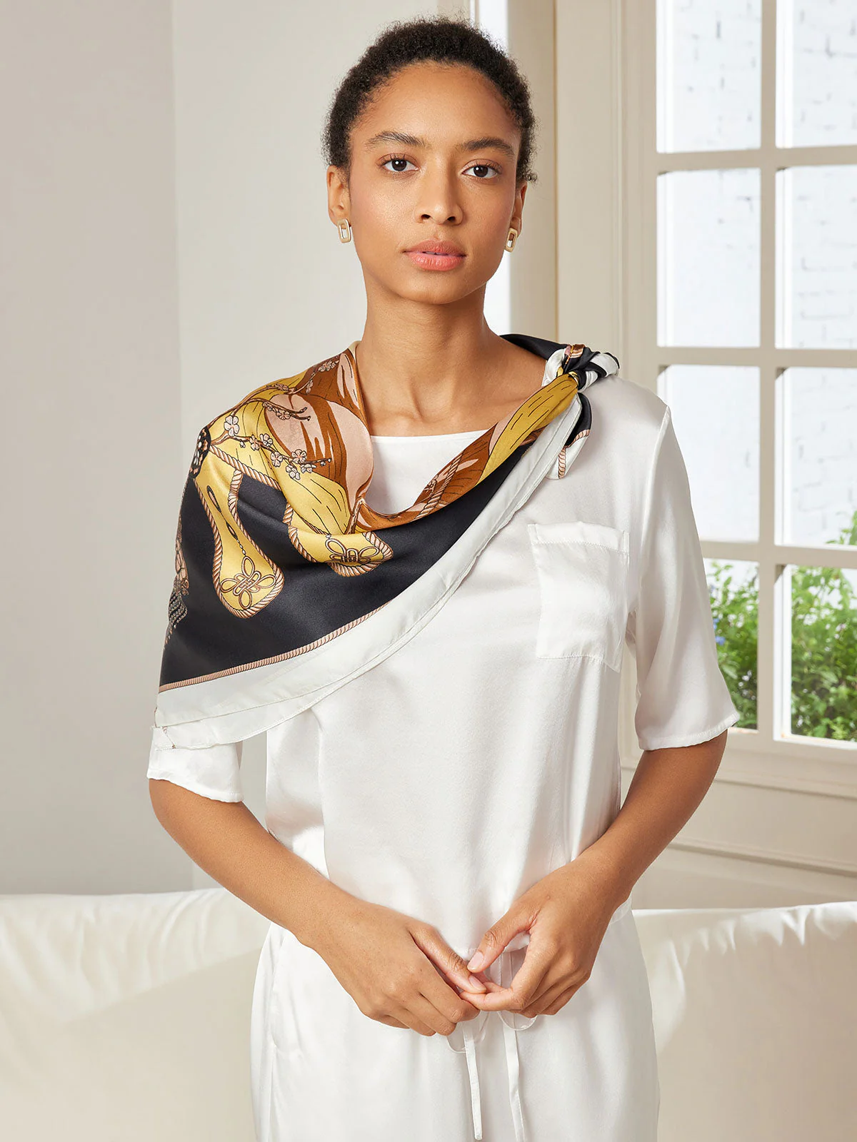 Pañuelo chal cuadrado estampado 100% seda de morera 88*88cm - Image 39