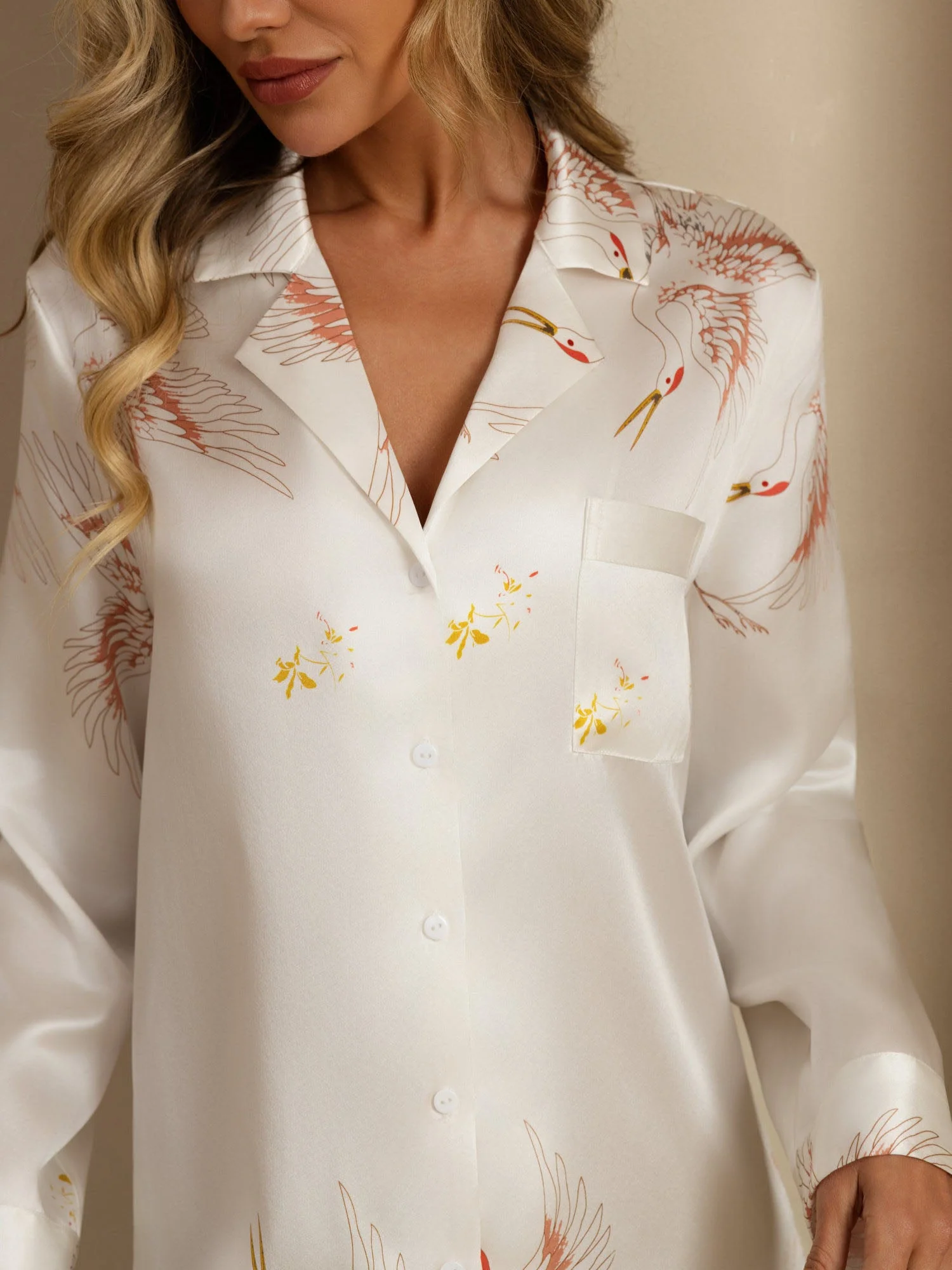 19Momme Seda Pura Camisón de Grulla con Dobladillo High-Low - Image 34