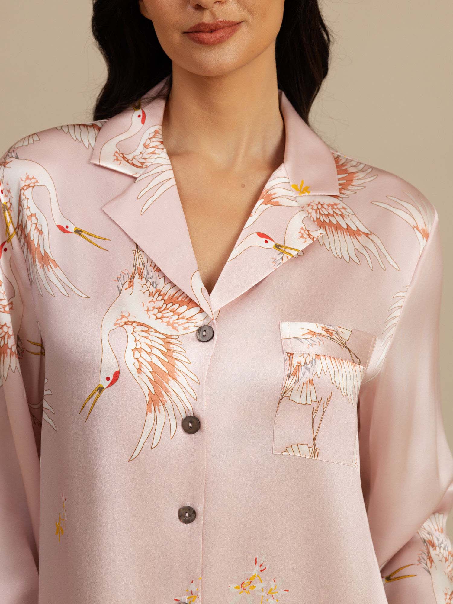 19Momme Seda Pura Camisón de Grulla con Dobladillo High-Low - Image 48