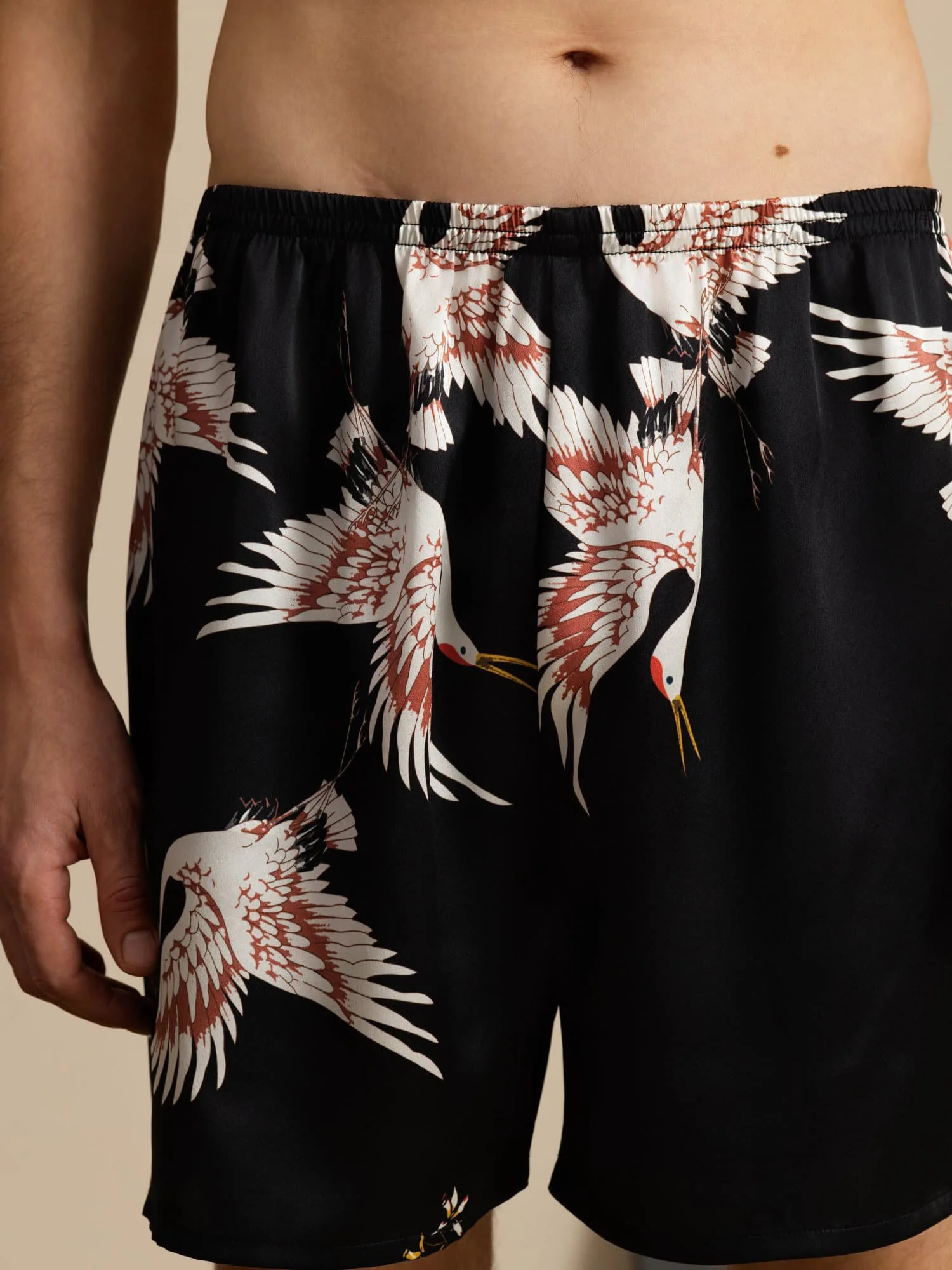 19Momme Seda Pura Pantalones Cortos de Sueño Hombre Estampado Grúa Cintura Elástica - Image 11