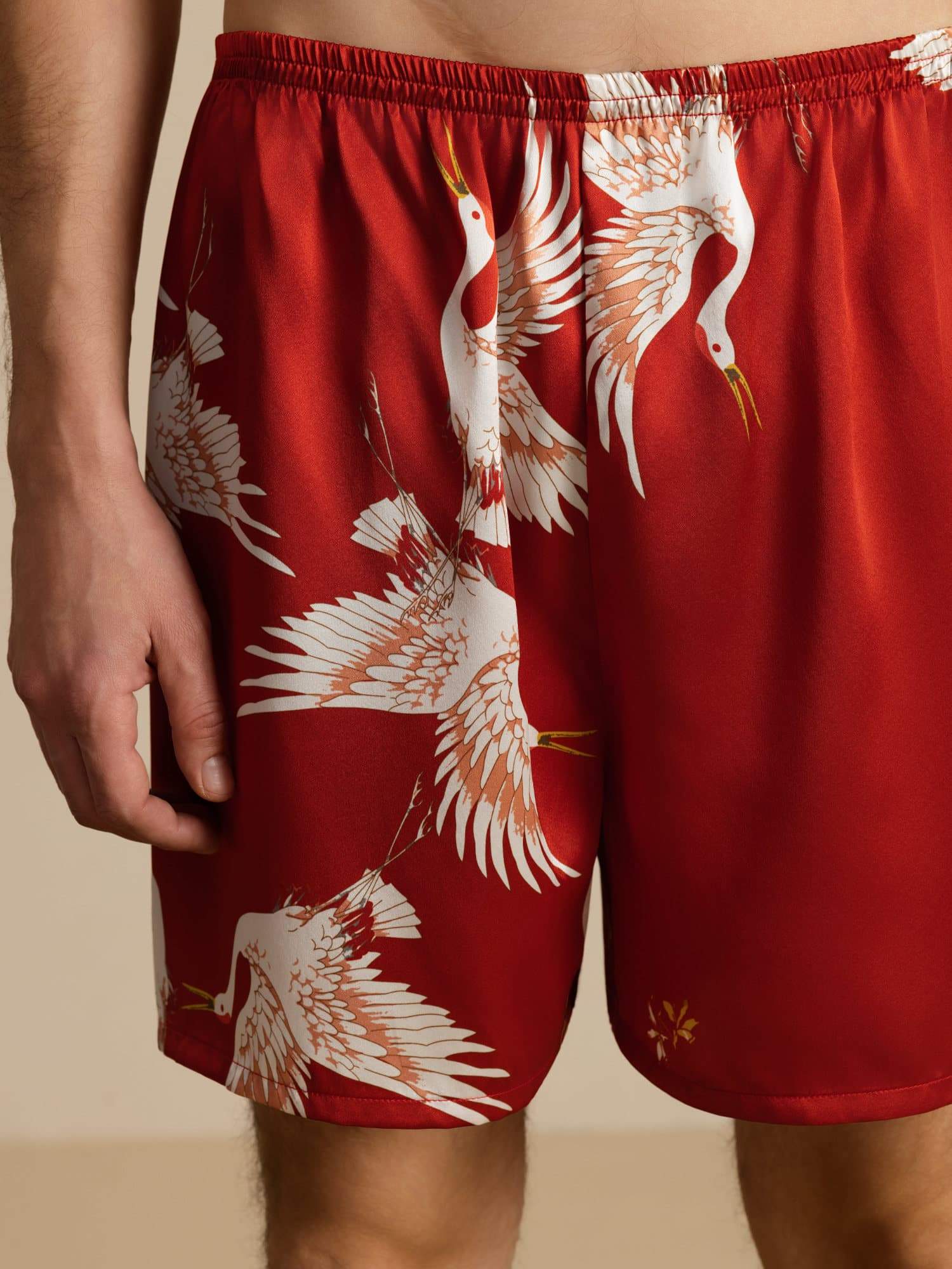 19Momme Seda Pura Pantalones Cortos de Sueño Hombre Estampado Grúa Cintura Elástica - Image 18