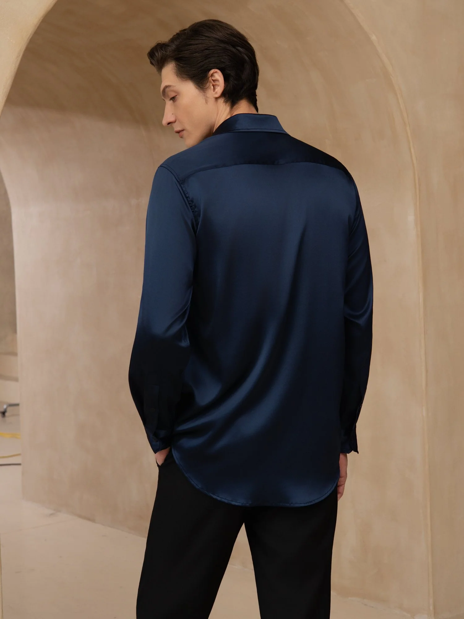 Camisa De Negocios Clásica Para Hombre De Manga Larga Con Cuello De Solapa En Seda 19Momme - Image 10