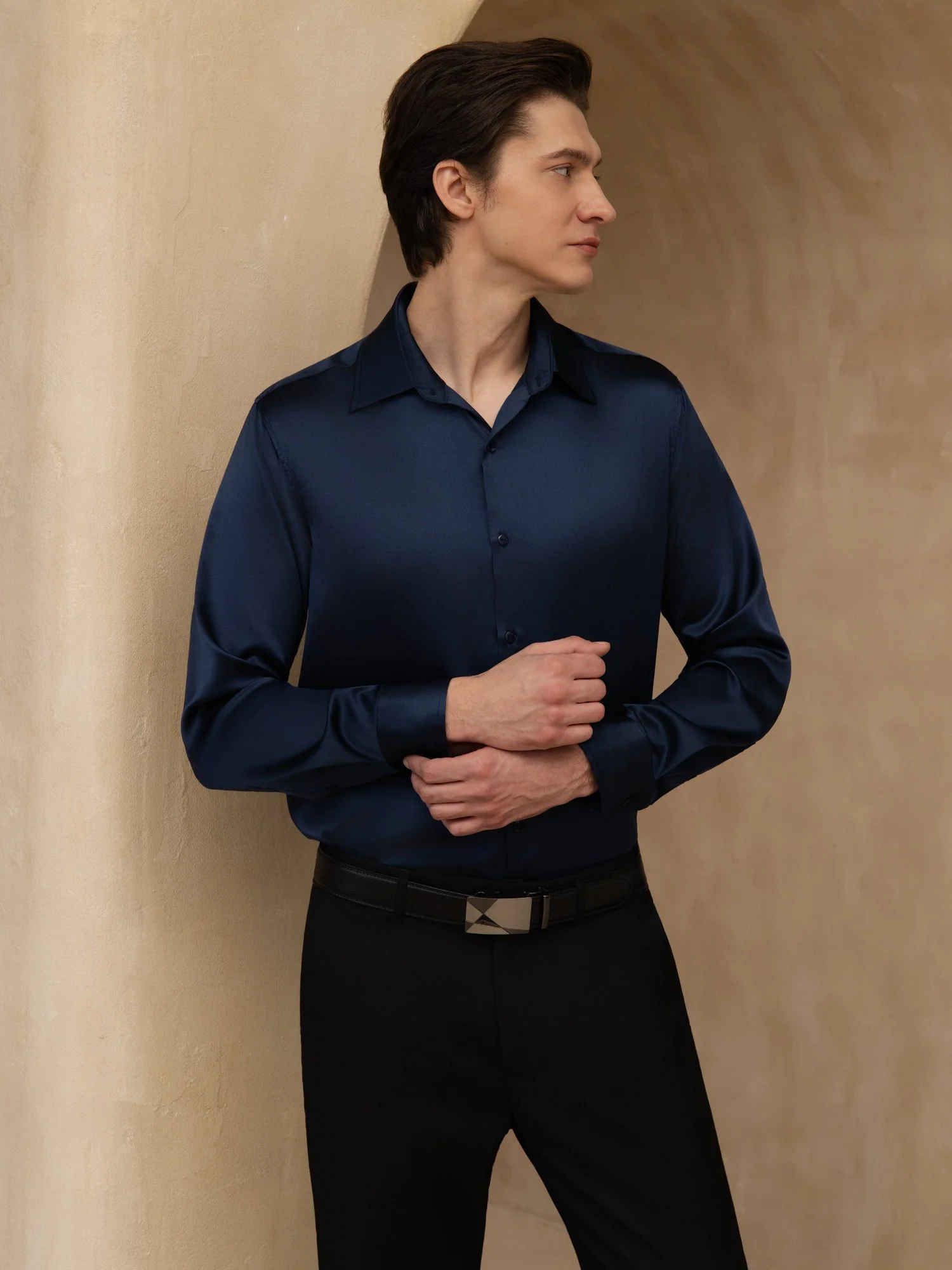 Camisa De Negocios Clásica Para Hombre De Manga Larga Con Cuello De Solapa En Seda 19Momme - Image 12