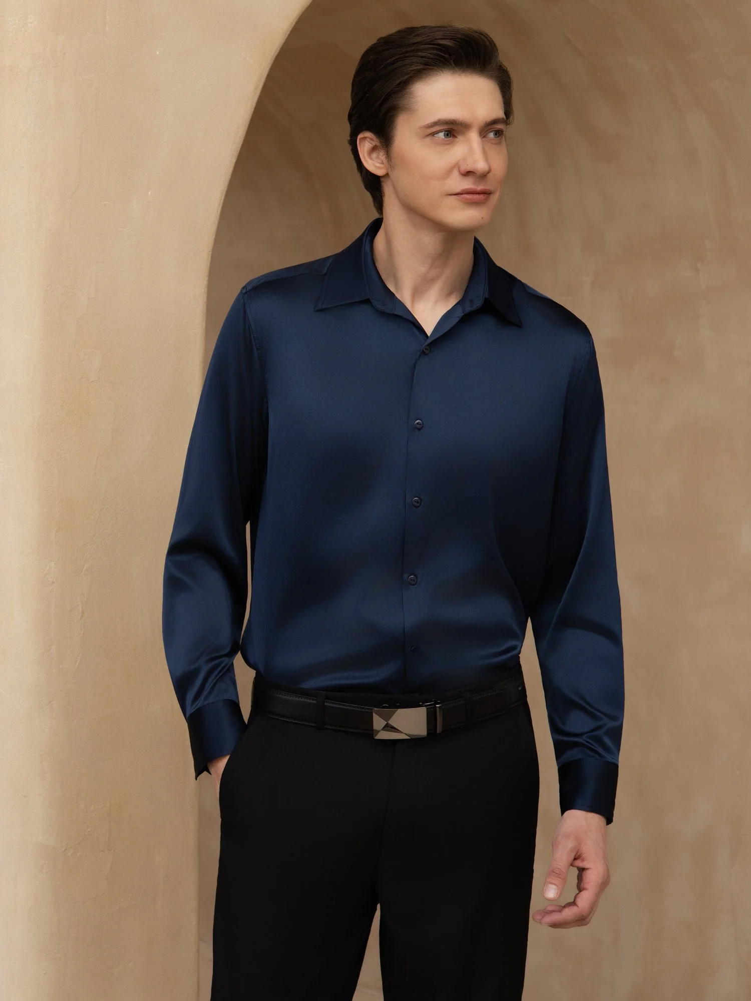 Camisa De Negocios Clásica Para Hombre De Manga Larga Con Cuello De Solapa En Seda 19Momme - Image 13