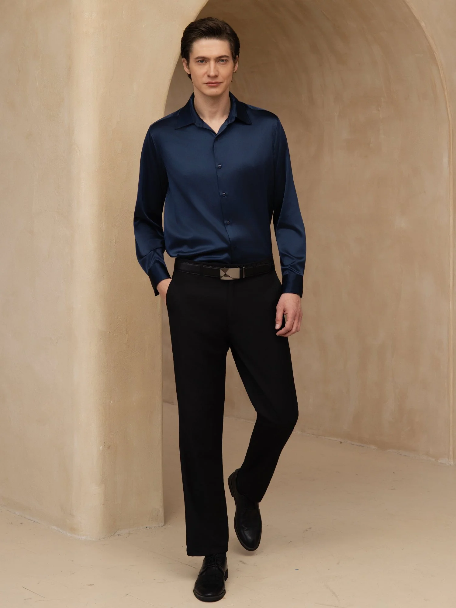 Camisa De Negocios Clásica Para Hombre De Manga Larga Con Cuello De Solapa En Seda 19Momme - Image 15