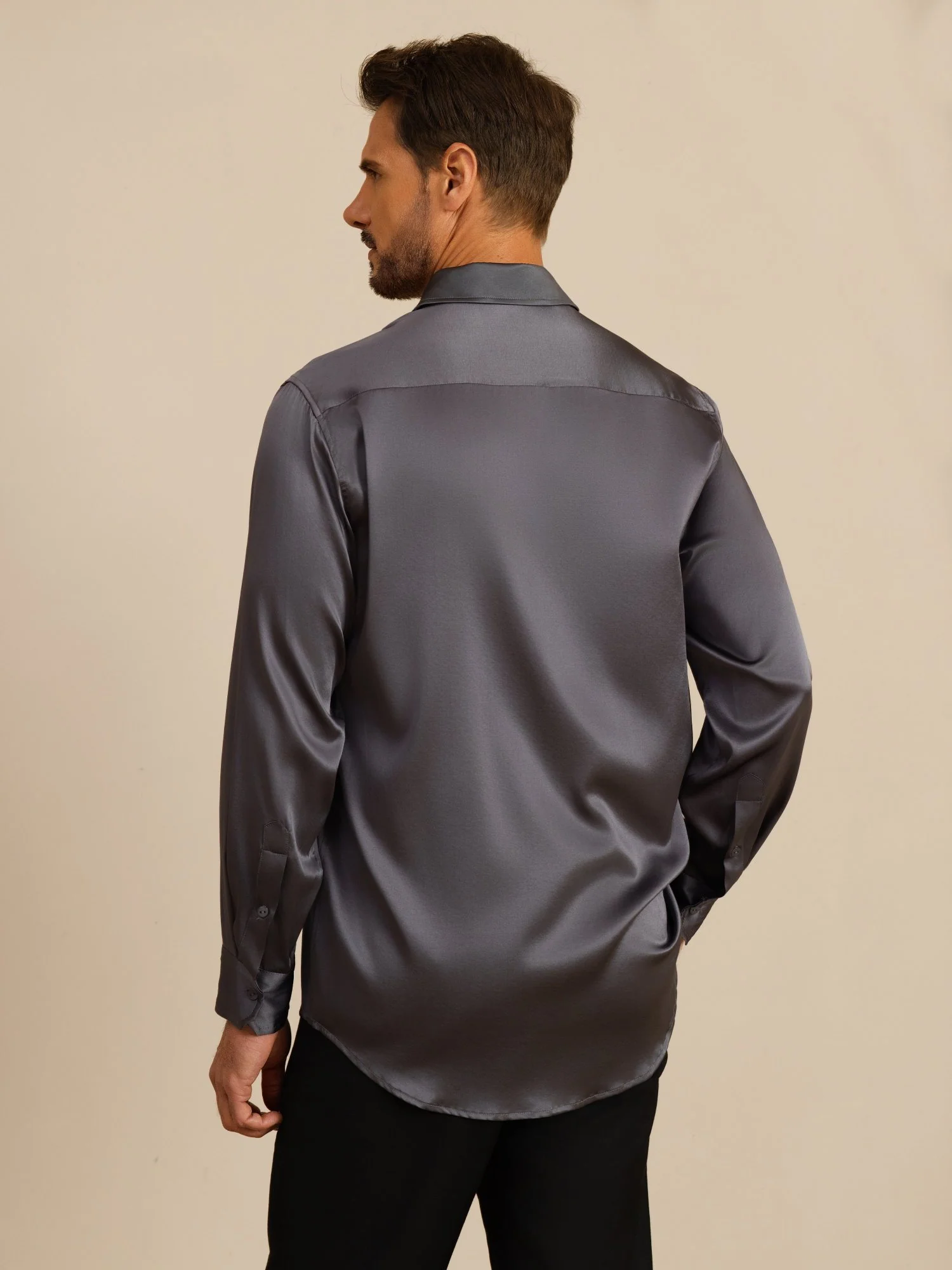 Camisa De Negocios Clásica Para Hombre De Manga Larga Con Cuello De Solapa En Seda 19Momme - Image 18