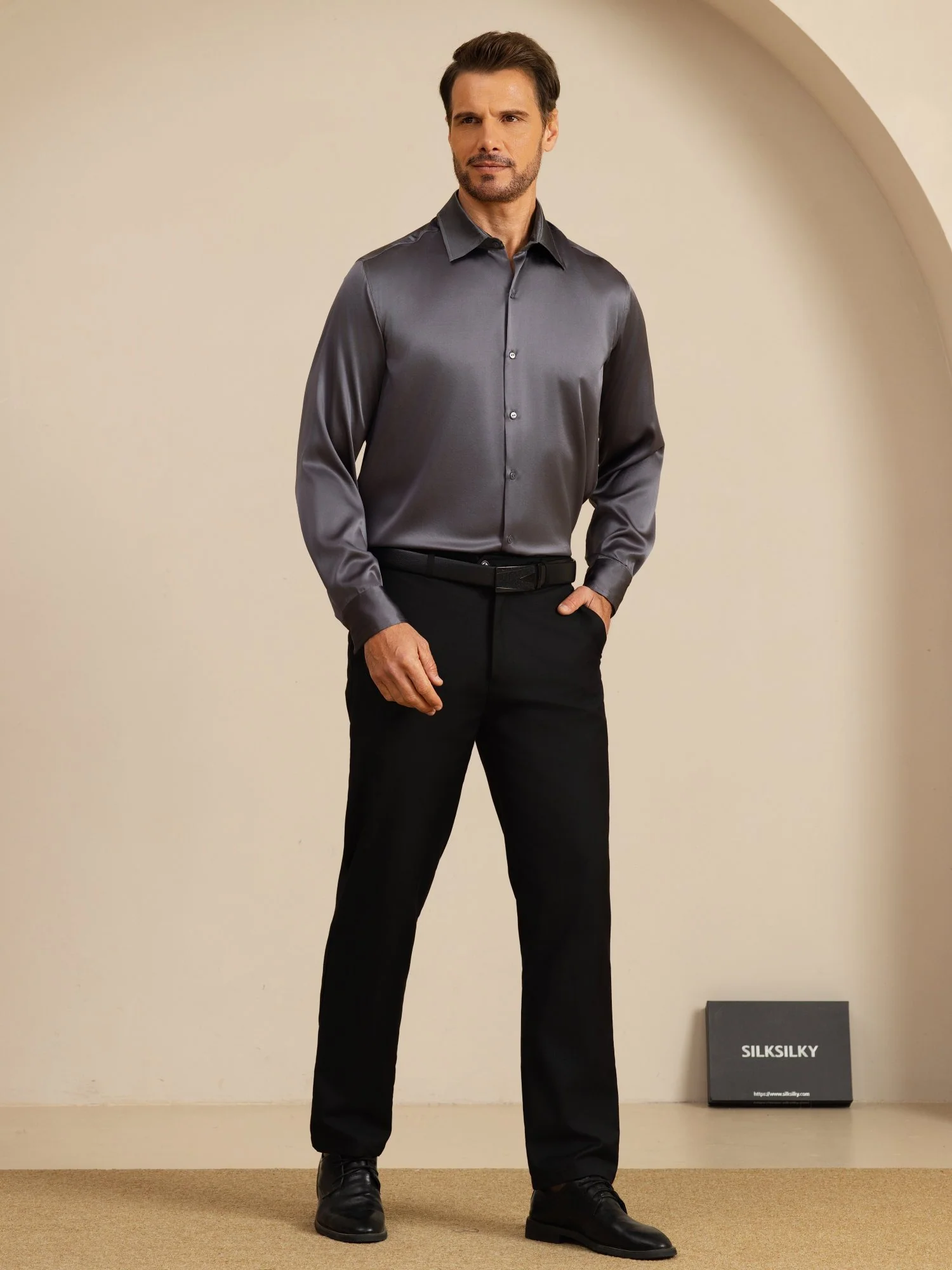 Camisa De Negocios Clásica Para Hombre De Manga Larga Con Cuello De Solapa En Seda 19Momme - Image 24