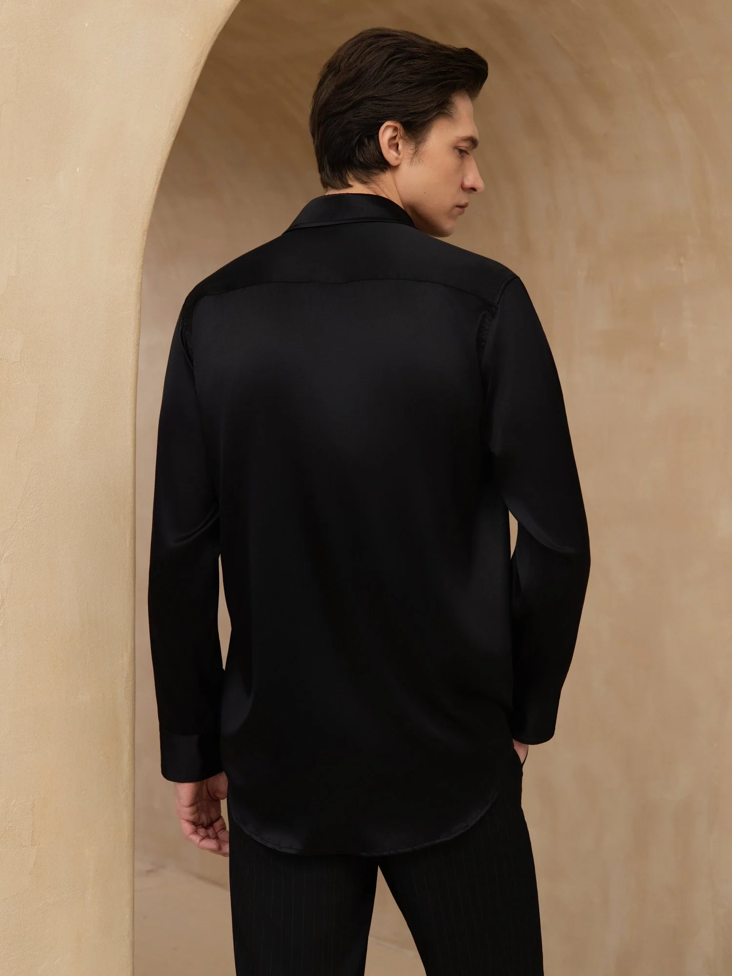Camisa De Negocios Clásica Para Hombre De Manga Larga Con Cuello De Solapa En Seda 19Momme - Image 26