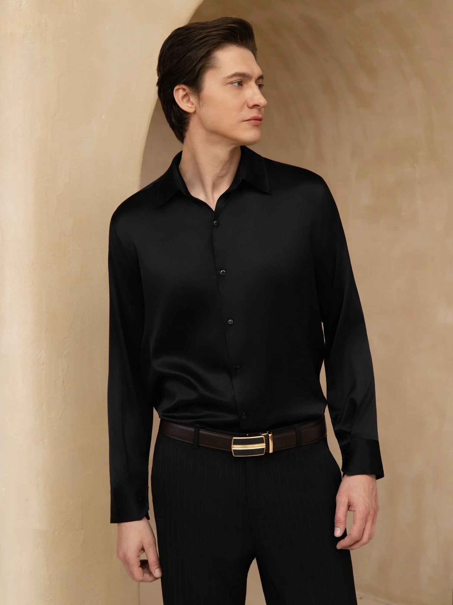 Camisa De Negocios Clásica Para Hombre De Manga Larga Con Cuello De Solapa En Seda 19Momme - Image 28