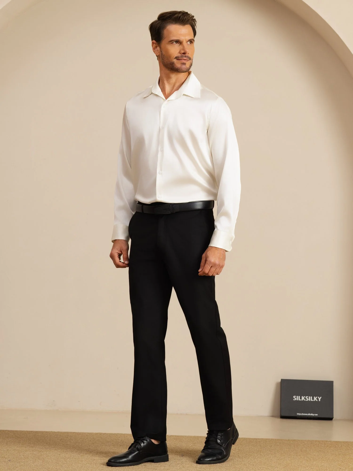 Camisa De Negocios Clásica Para Hombre De Manga Larga Con Cuello De Solapa En Seda 19Momme - Image 7