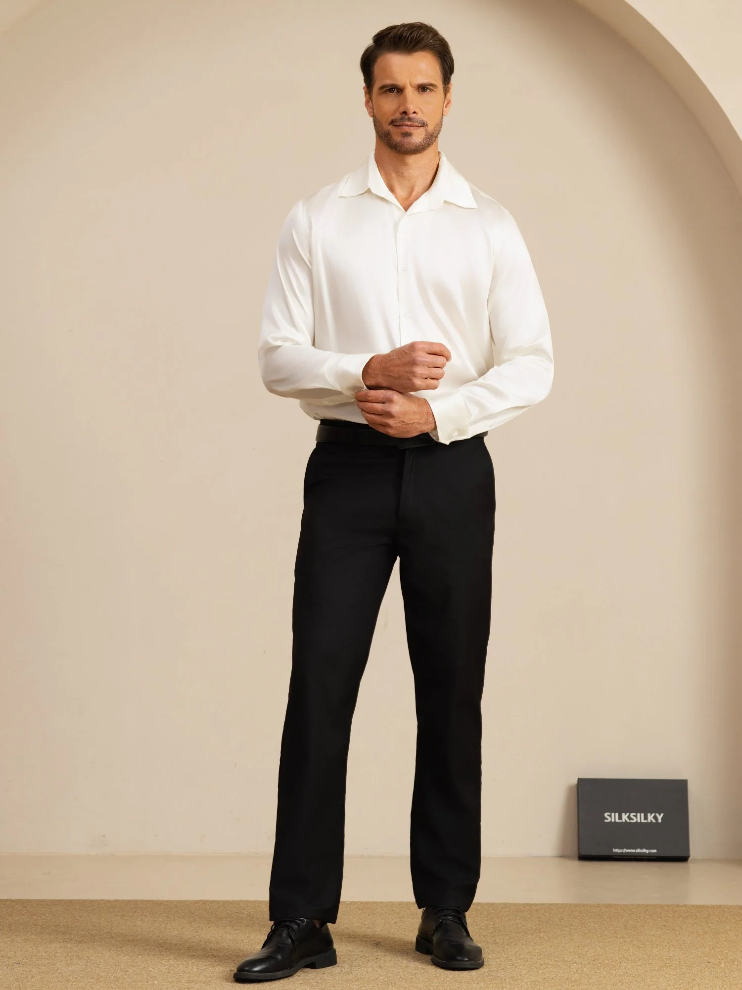 Camisa De Negocios Clásica Para Hombre De Manga Larga Con Cuello De Solapa En Seda 19Momme - Image 8