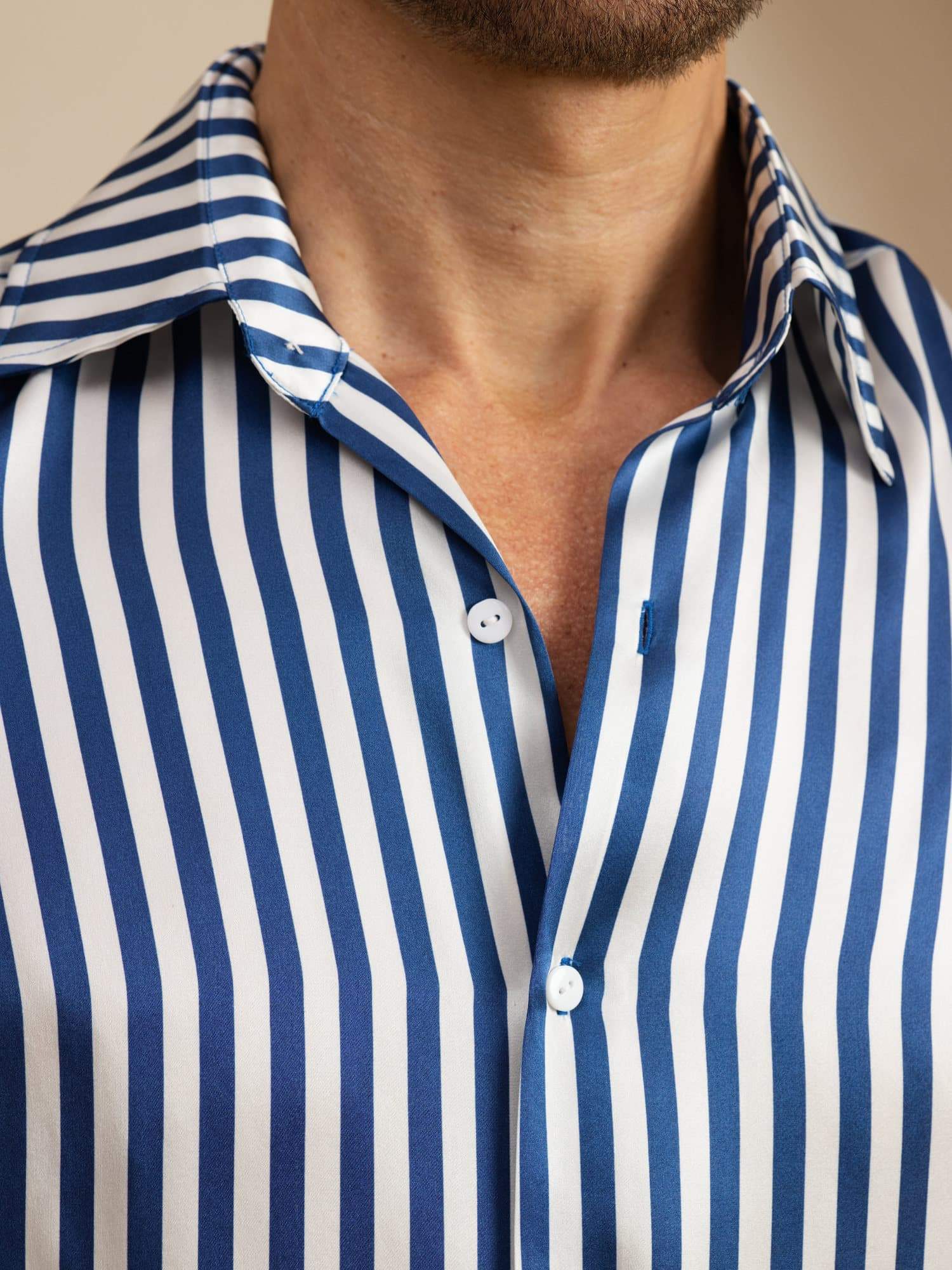 19Momme Seda Hombre Manga Larga Cuello Solapa Estampado Rayas Camisa - Image 6