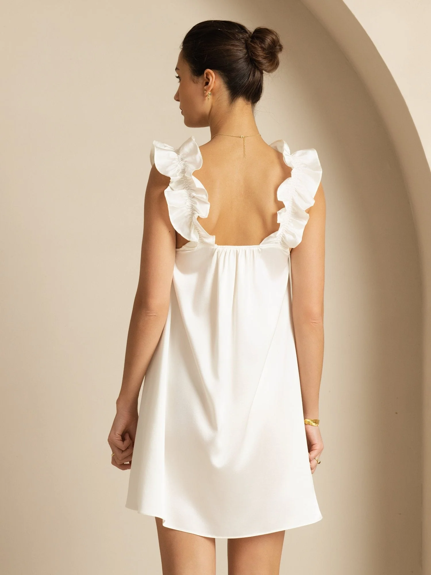 Camisón Corto Babydoll De Seda 19Momme Con Tirantes Con Volantes Escote Cuadrado Corte En A - Image 10
