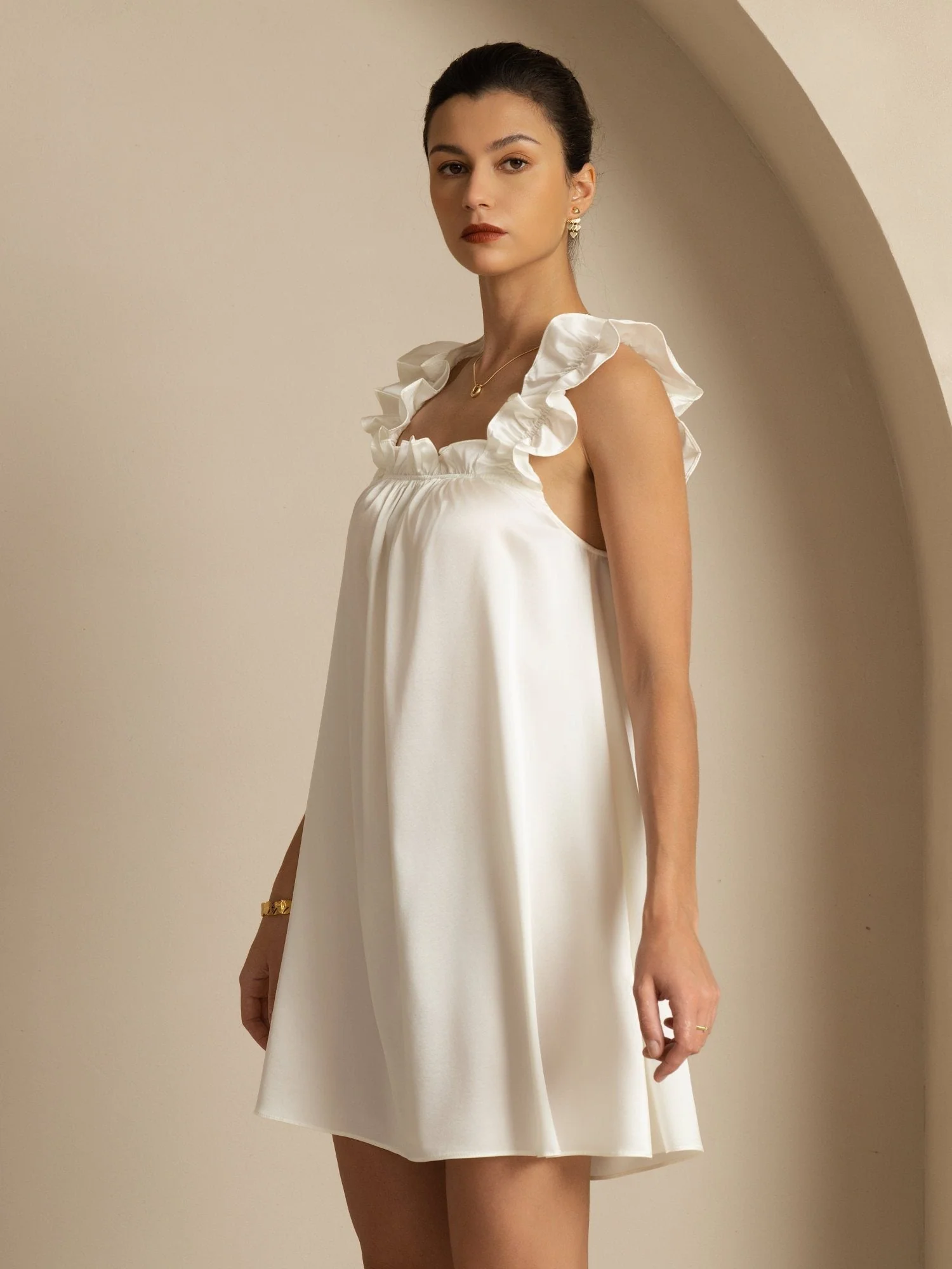 Camisón Corto Babydoll De Seda 19Momme Con Tirantes Con Volantes Escote Cuadrado Corte En A - Image 12
