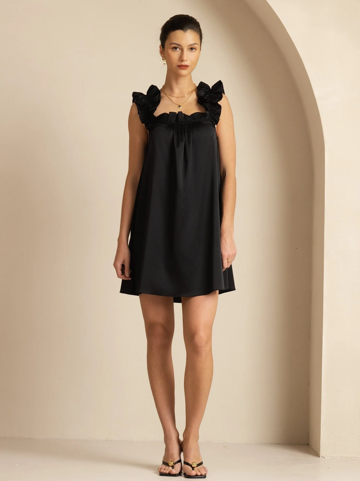 Camisón Corto Babydoll De Seda 19Momme Con Tirantes Con Volantes Escote Cuadrado Corte En A - Image 17