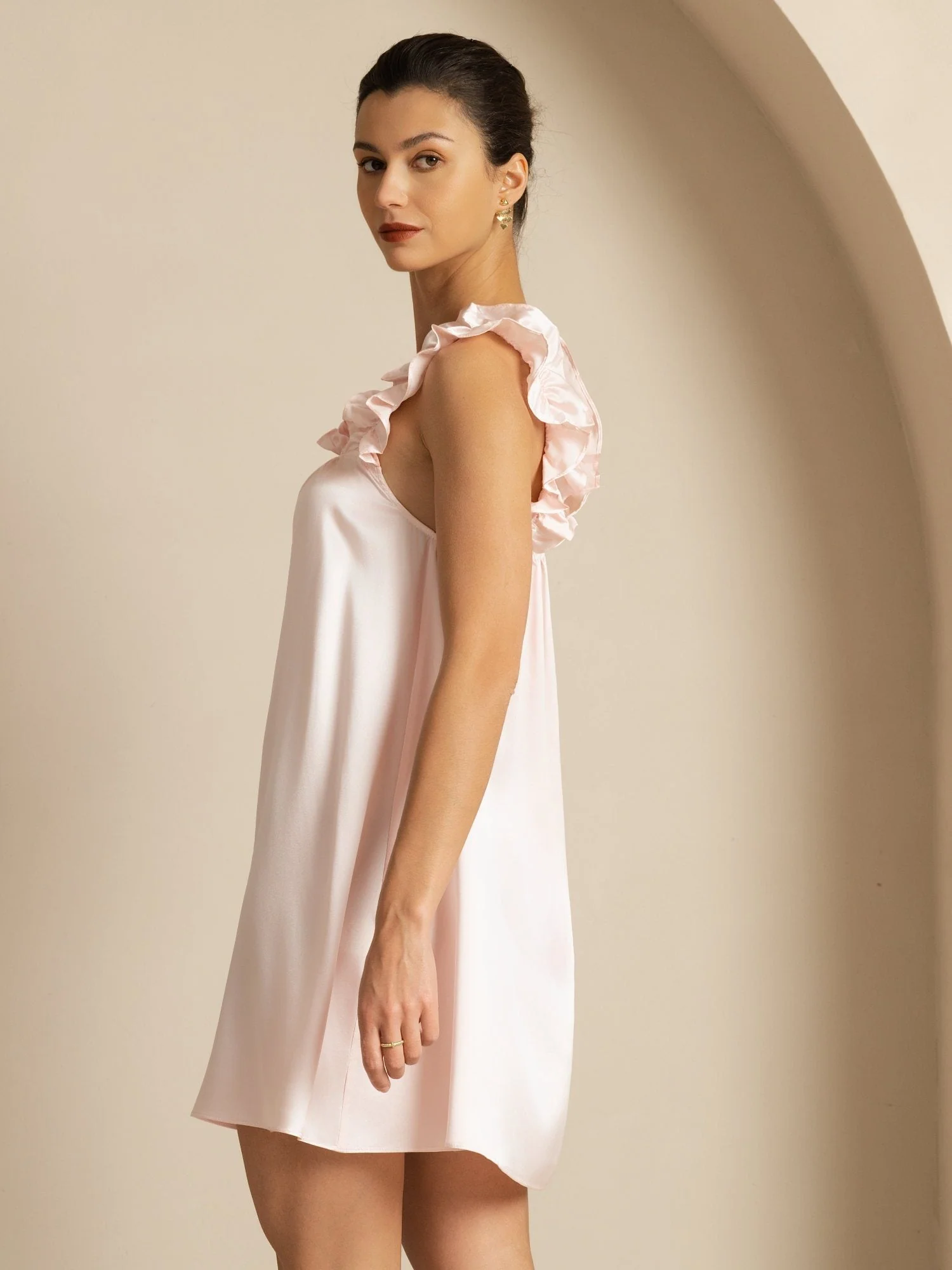 Camisón Corto Babydoll De Seda 19Momme Con Tirantes Con Volantes Escote Cuadrado Corte En A - Image 4