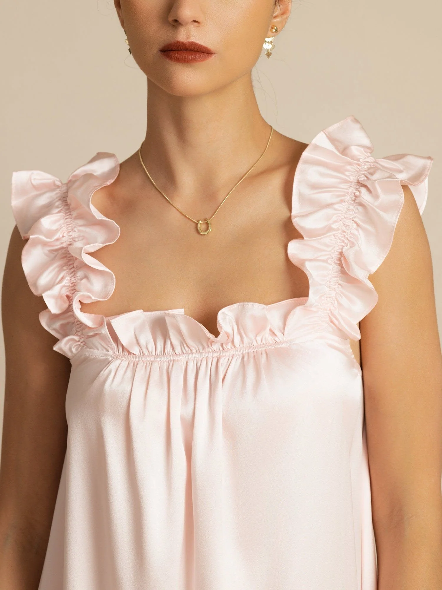 Camisón Corto Babydoll De Seda 19Momme Con Tirantes Con Volantes Escote Cuadrado Corte En A - Image 5