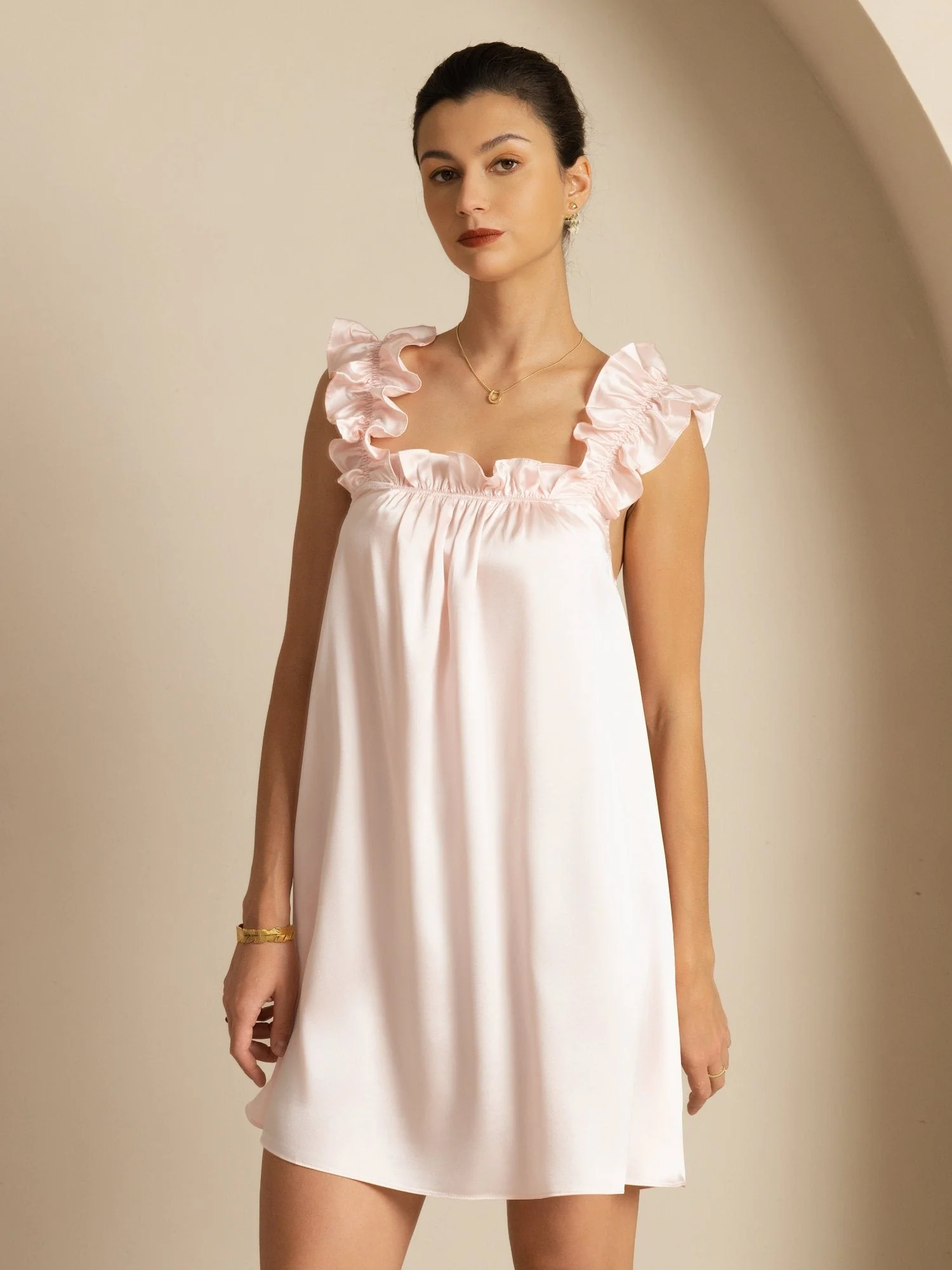 Camisón Corto Babydoll De Seda 19Momme Con Tirantes Con Volantes Escote Cuadrado Corte En A - Image 6
