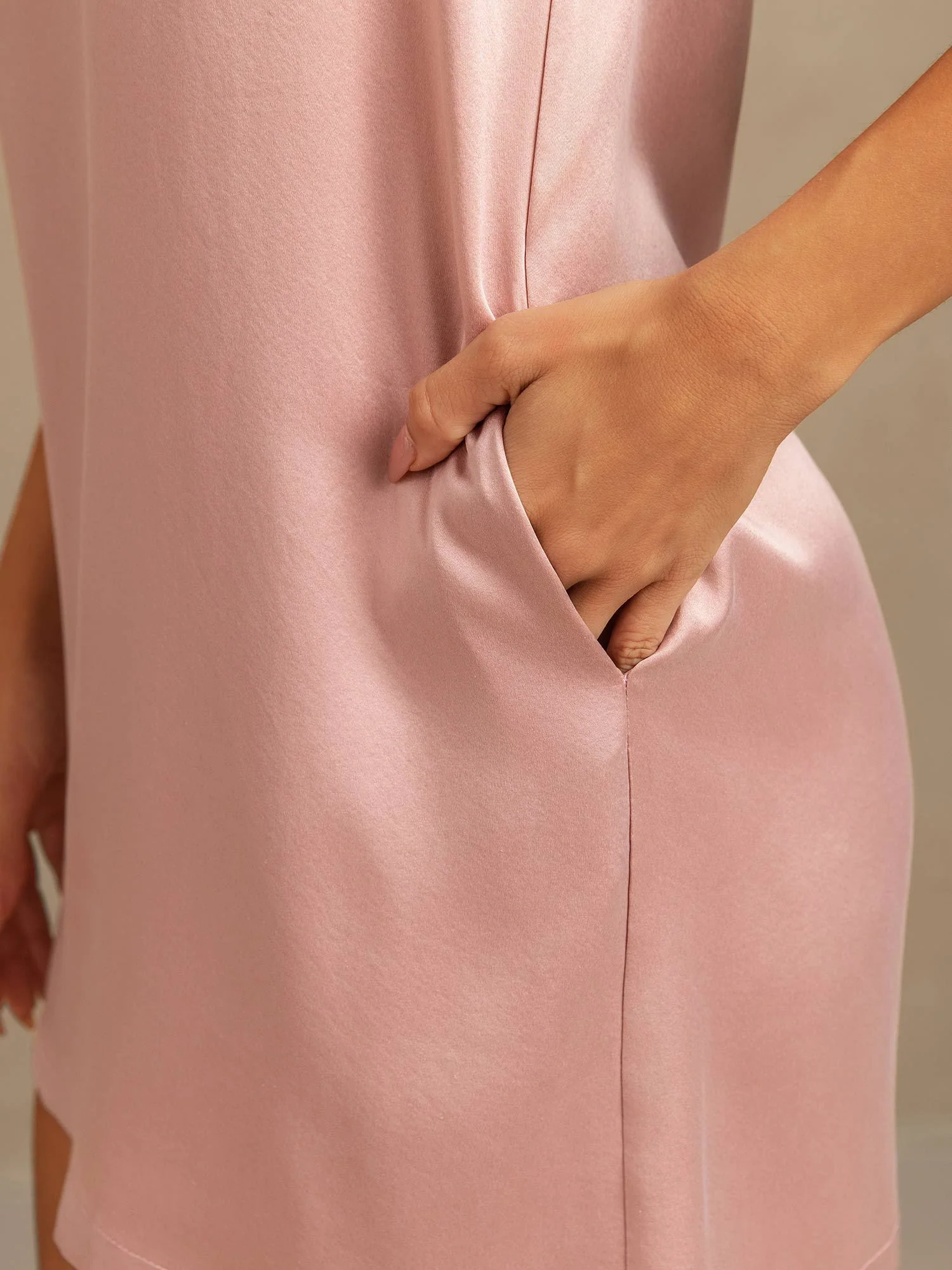 Camisón Corto Sin Mangas De Seda Lavable 19Momme Escote En U Con Bolsillo Lateral - Image 29