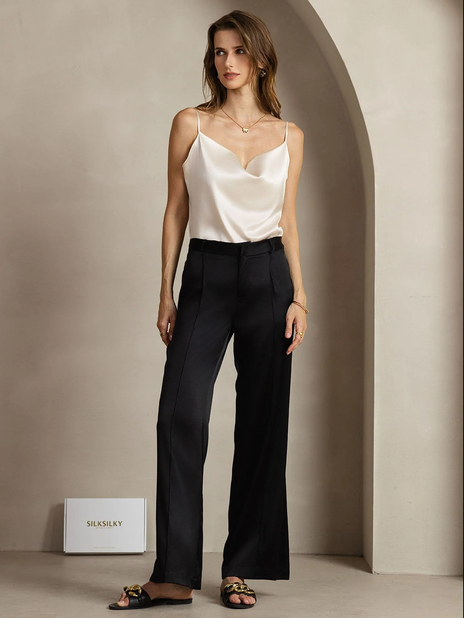 19Momme Seda Pantalones De Mujer Rectos Con Diseño De Bolsillos Laterales - Image 10