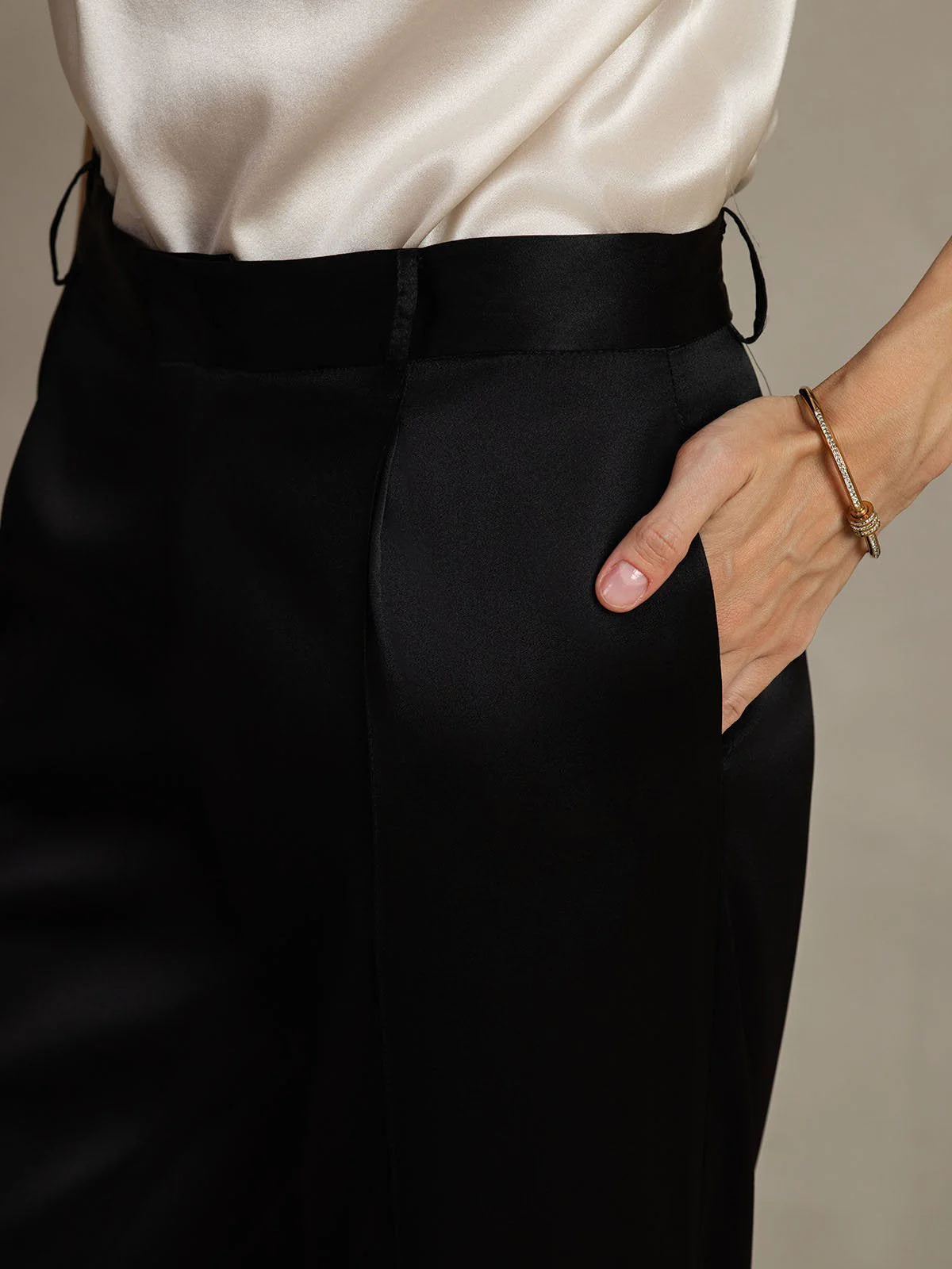 19Momme Seda Pantalones De Mujer Rectos Con Diseño De Bolsillos Laterales - Image 11