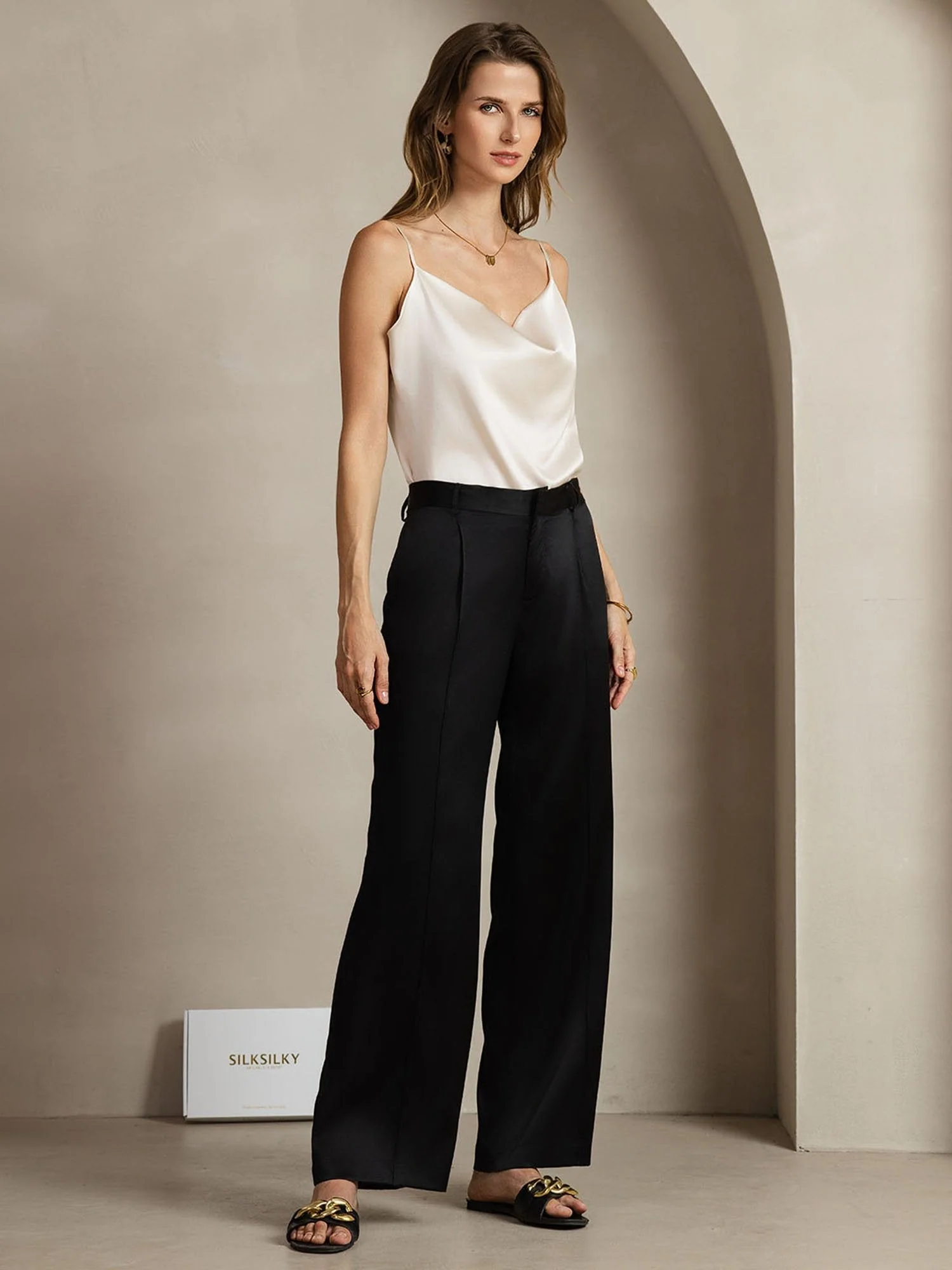 19Momme Seda Pantalones De Mujer Rectos Con Diseño De Bolsillos Laterales - Image 12