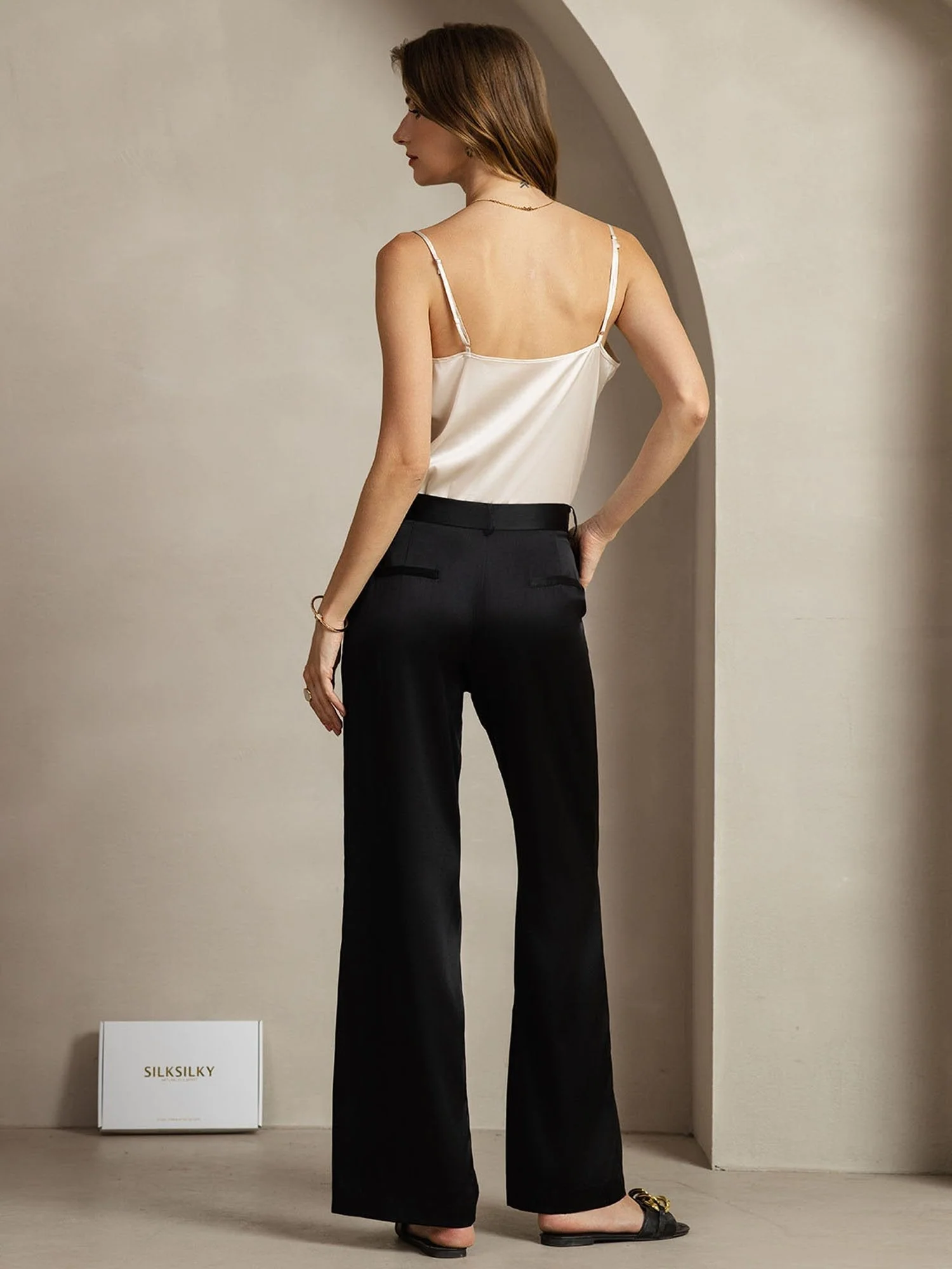 19Momme Seda Pantalones De Mujer Rectos Con Diseño De Bolsillos Laterales - Image 13