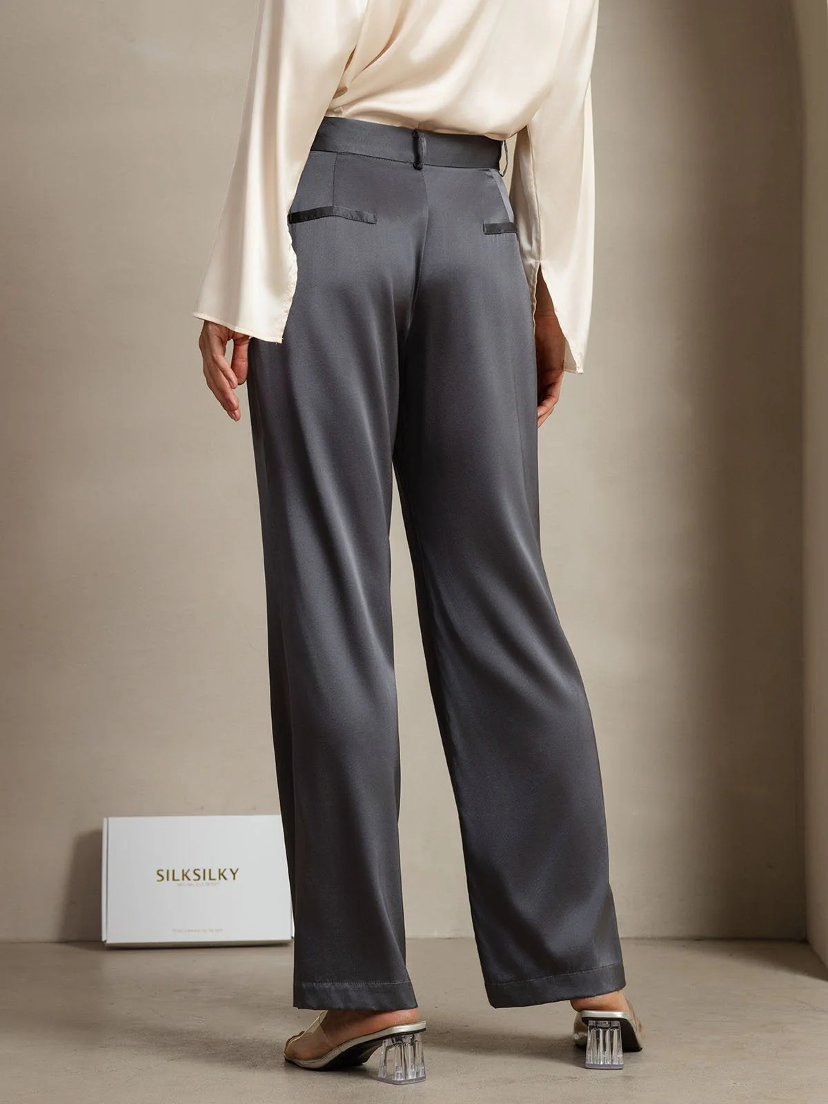 19Momme Seda Pantalones De Mujer Rectos Con Diseño De Bolsillos Laterales - Image 6
