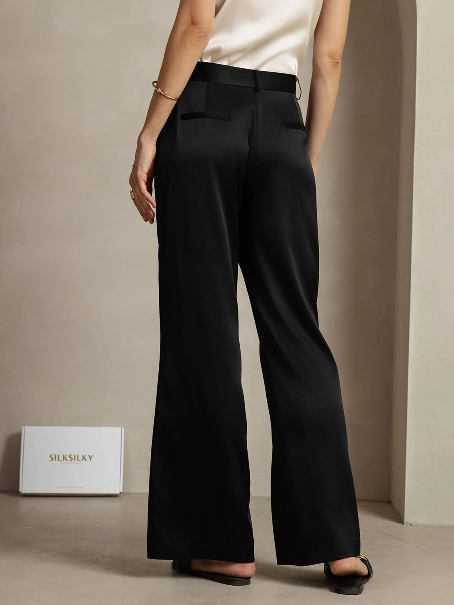 19Momme Seda Pantalones De Mujer Rectos Con Diseño De Bolsillos Laterales - Image 9