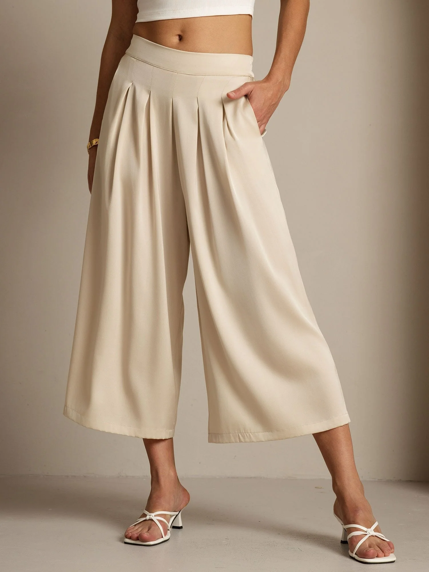 Pantalón Capri Mujer Seda 19Momme Cintura Alta Plisado Pierna Ancha - Image 10
