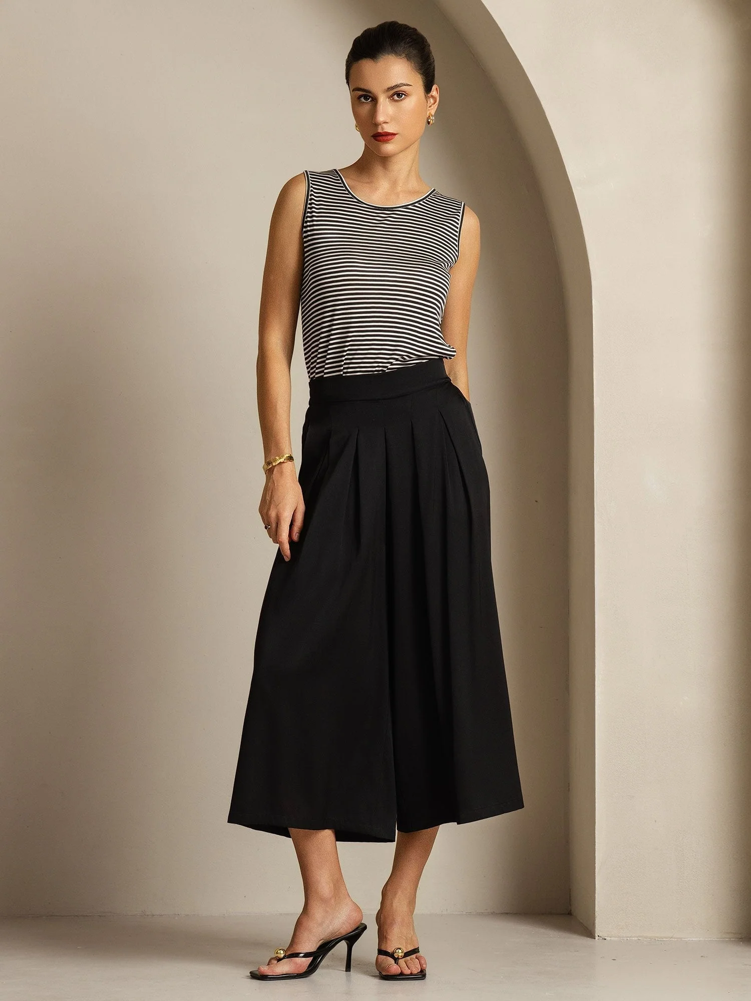 Pantalón Capri Mujer Seda 19Momme Cintura Alta Plisado Pierna Ancha - Image 5