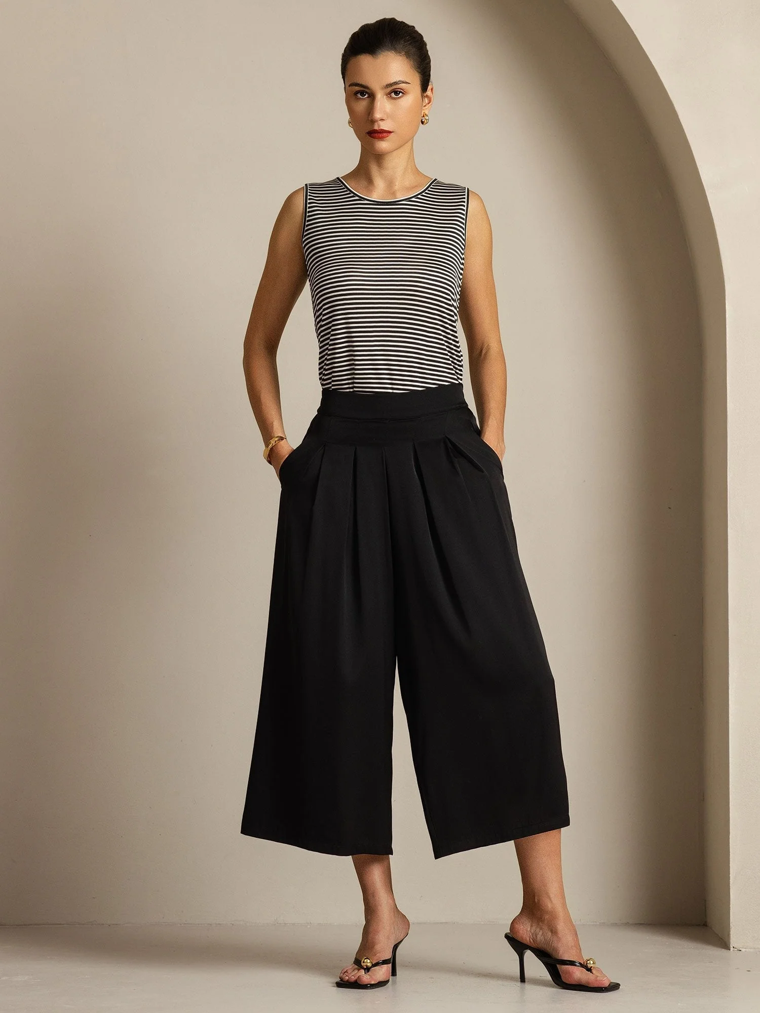 Pantalón Capri Mujer Seda 19Momme Cintura Alta Plisado Pierna Ancha - Image 6