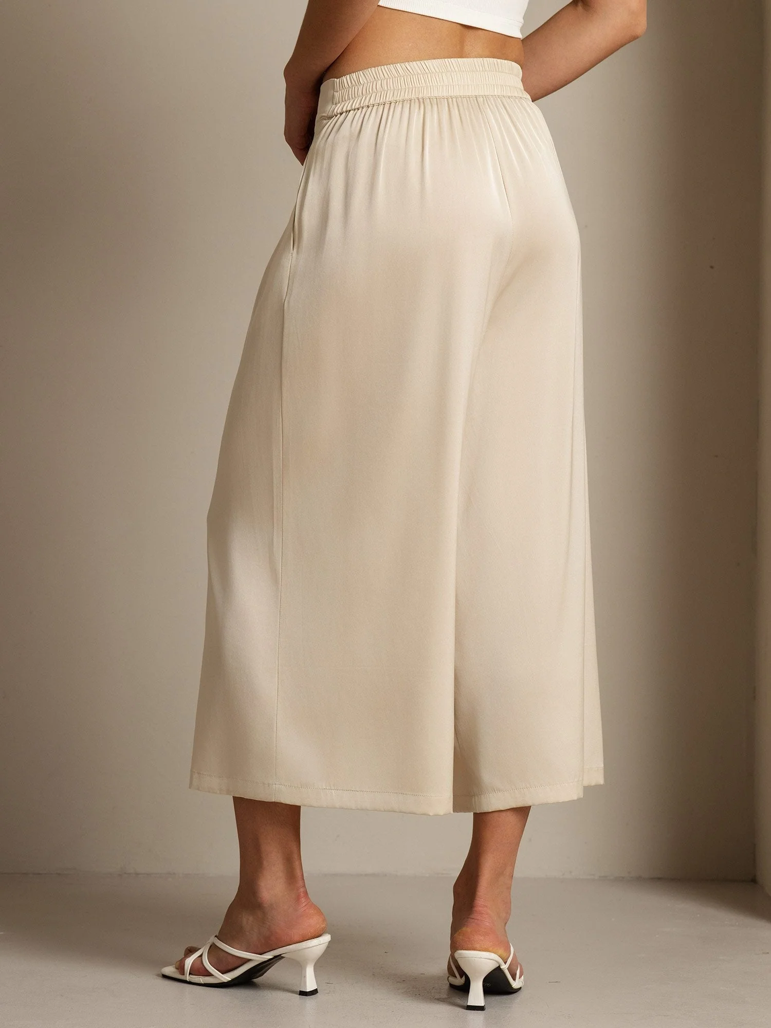 Pantalón Capri Mujer Seda 19Momme Cintura Alta Plisado Pierna Ancha - Image 9