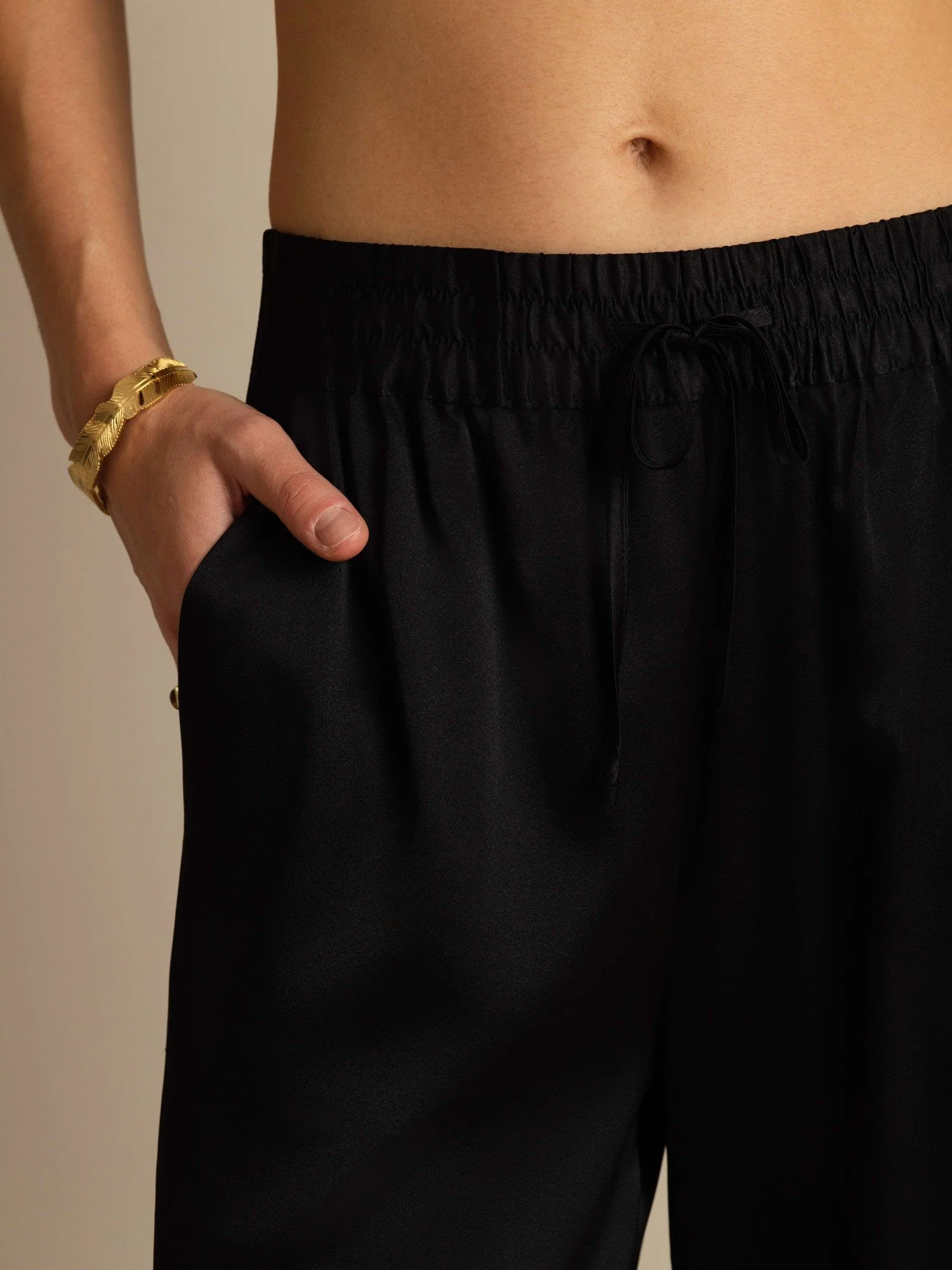 Pantalones Mujer de Cintura Alta Pierna Ancha en Seda 19Momme con Cintura Fruncida con Cordón - Image 13
