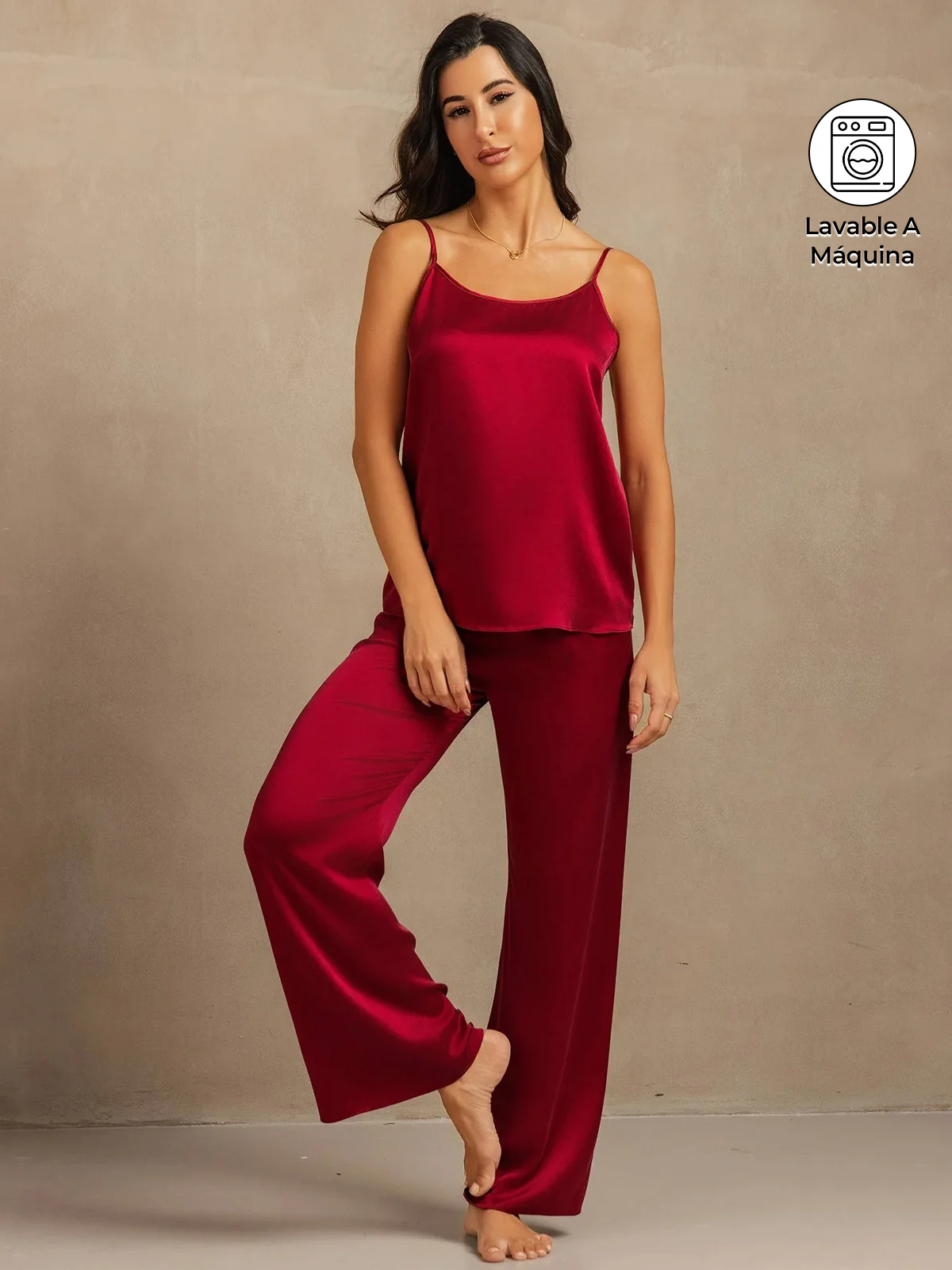 19Momme Top de Tirantes Espagueti de Seda Lavable & Pantalones de Pierna Ancha Set - Image 15