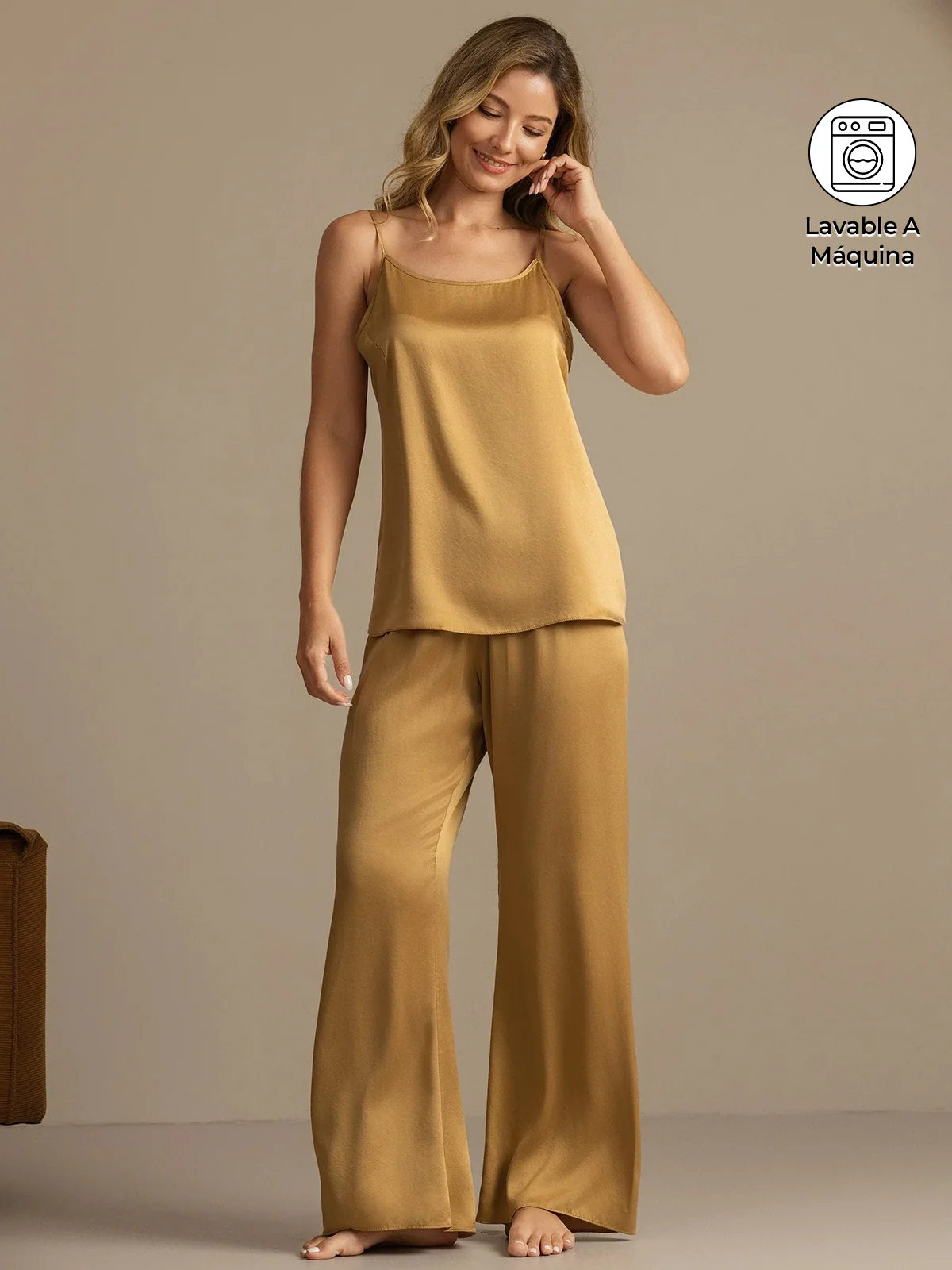 19Momme Top de Tirantes Espagueti de Seda Lavable & Pantalones de Pierna Ancha Set - Image 22