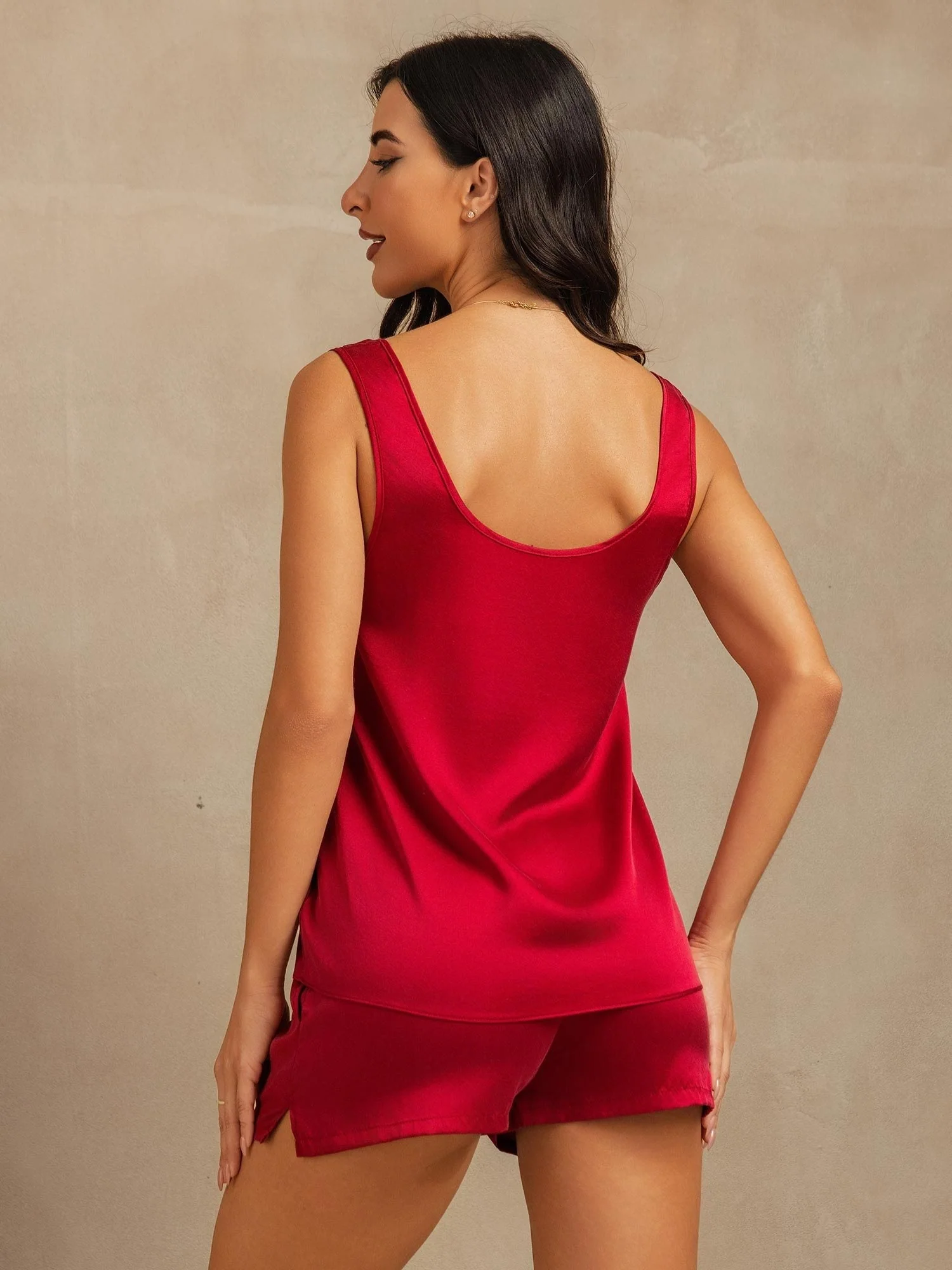19 Momme Seda Lavable Conjunto de Top sin Mangas y Shorts con Diseño de Bolsillos Laterales - Image 30