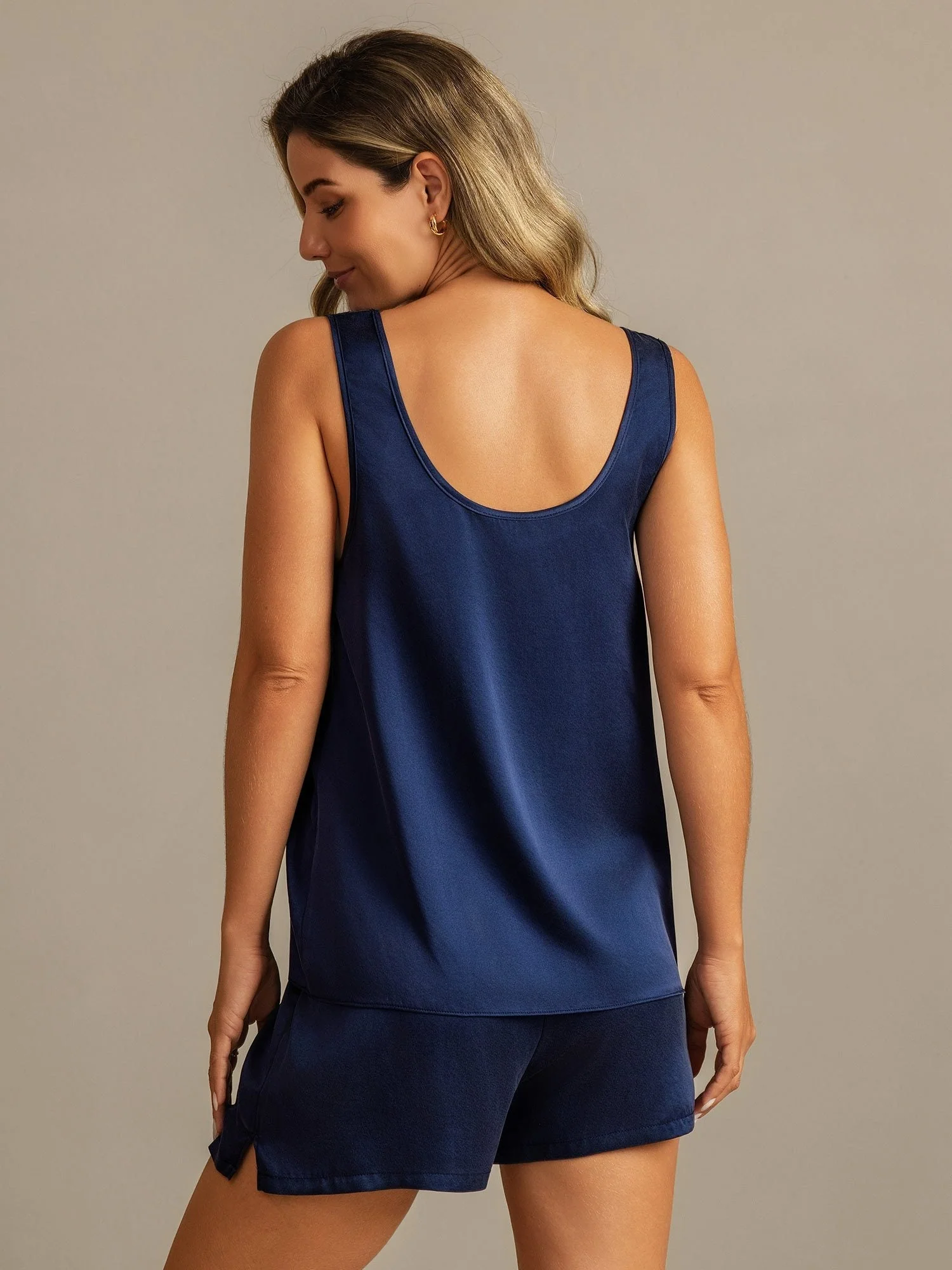 19 Momme Seda Lavable Conjunto de Top sin Mangas y Shorts con Diseño de Bolsillos Laterales - Image 9