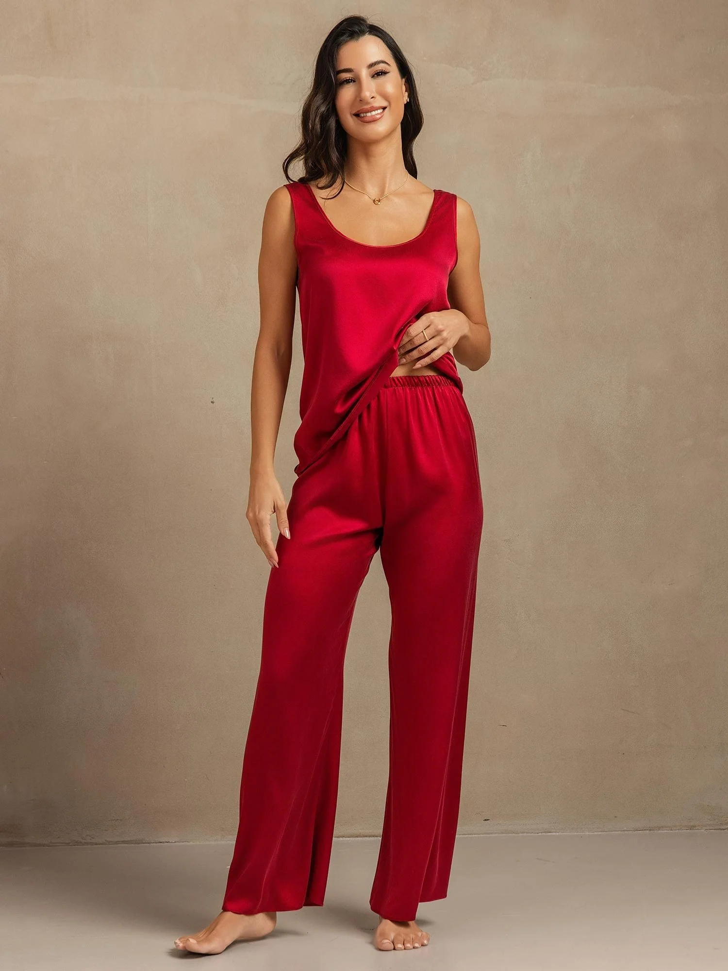 19Momme Top sin Mangas de Seda Lavable & Pantalones de Pierna Ancha Set - Image 19