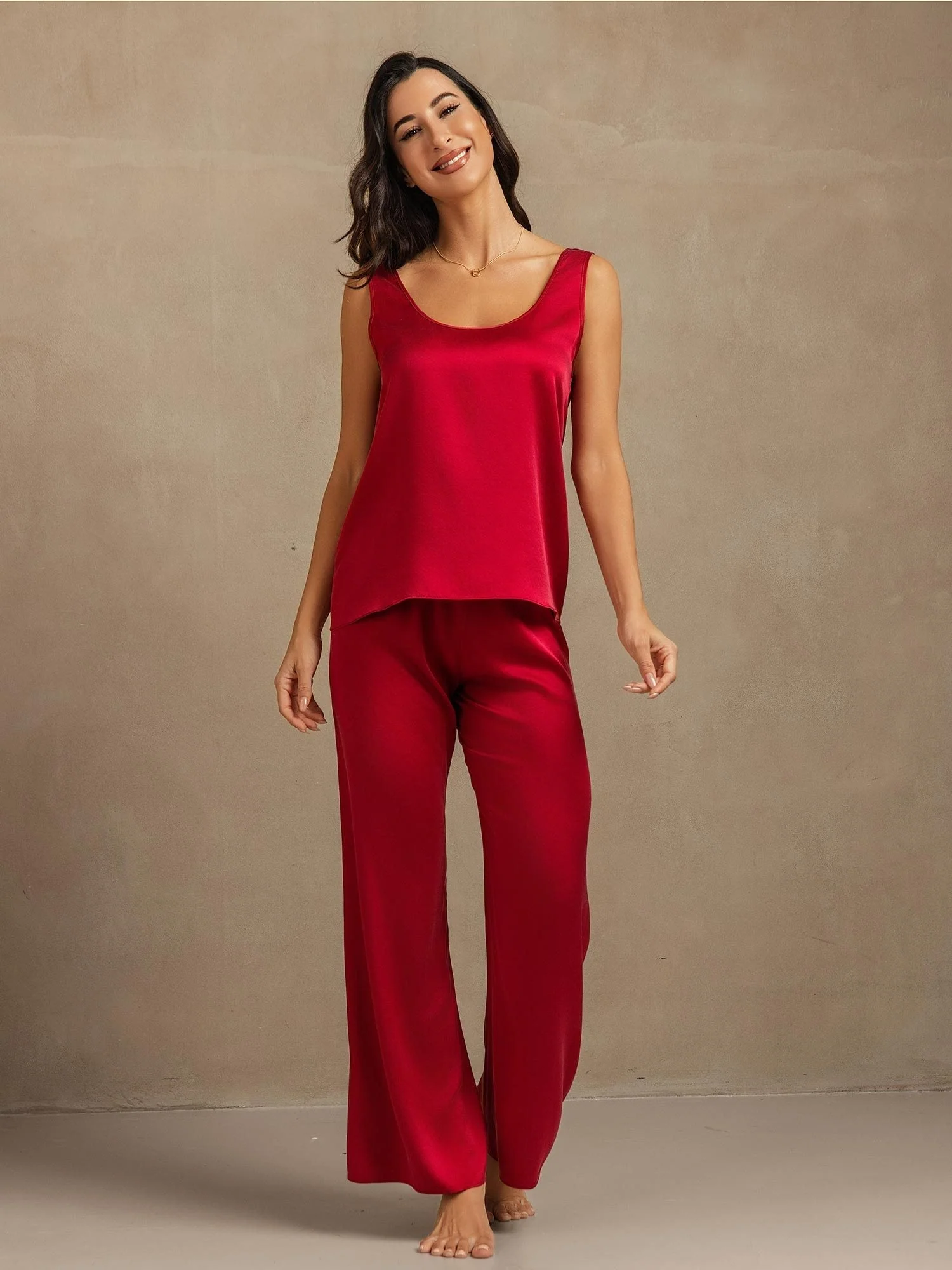 19Momme Top sin Mangas de Seda Lavable & Pantalones de Pierna Ancha Set - Image 20