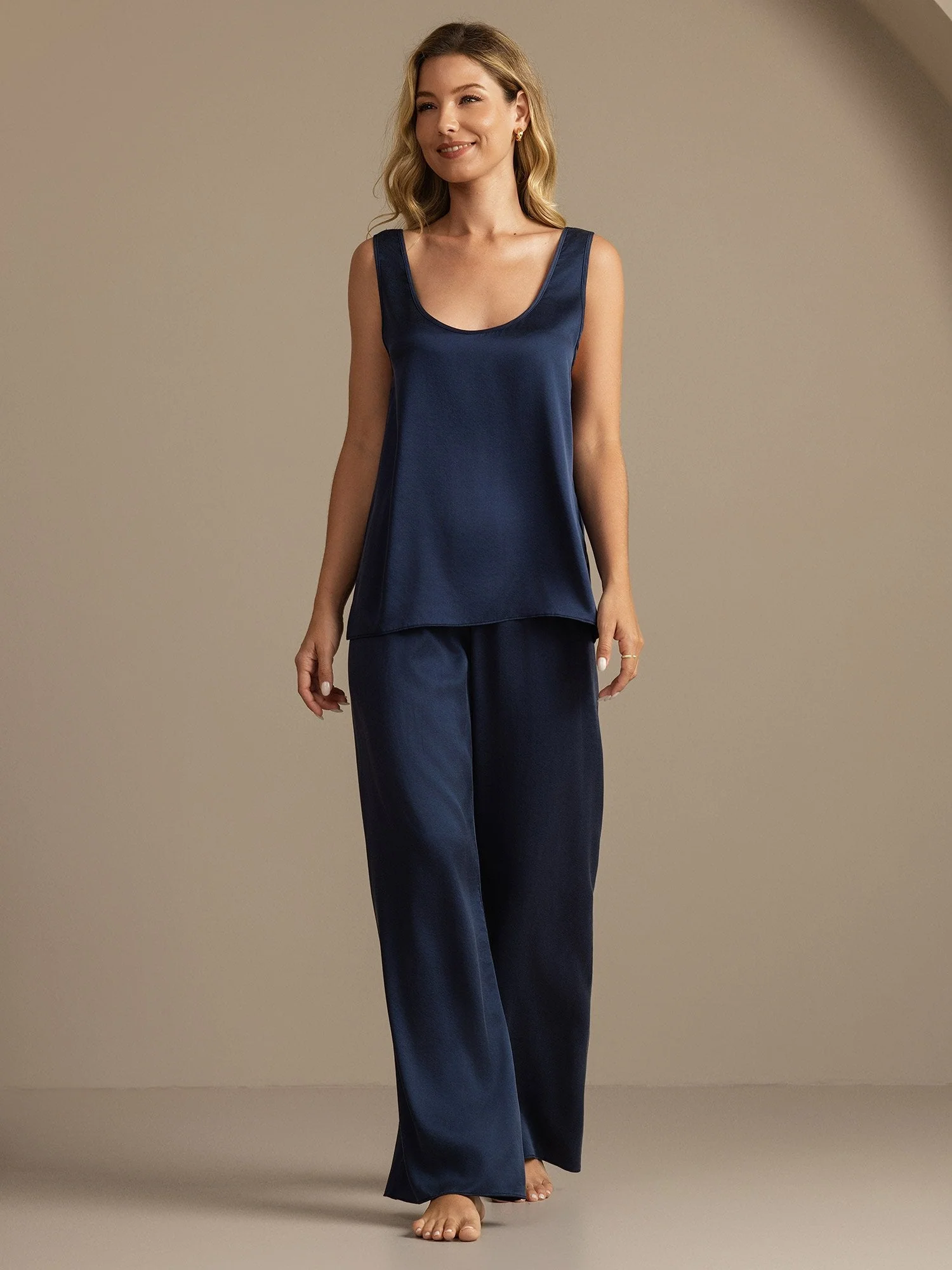 19Momme Top sin Mangas de Seda Lavable & Pantalones de Pierna Ancha Set - Image 6