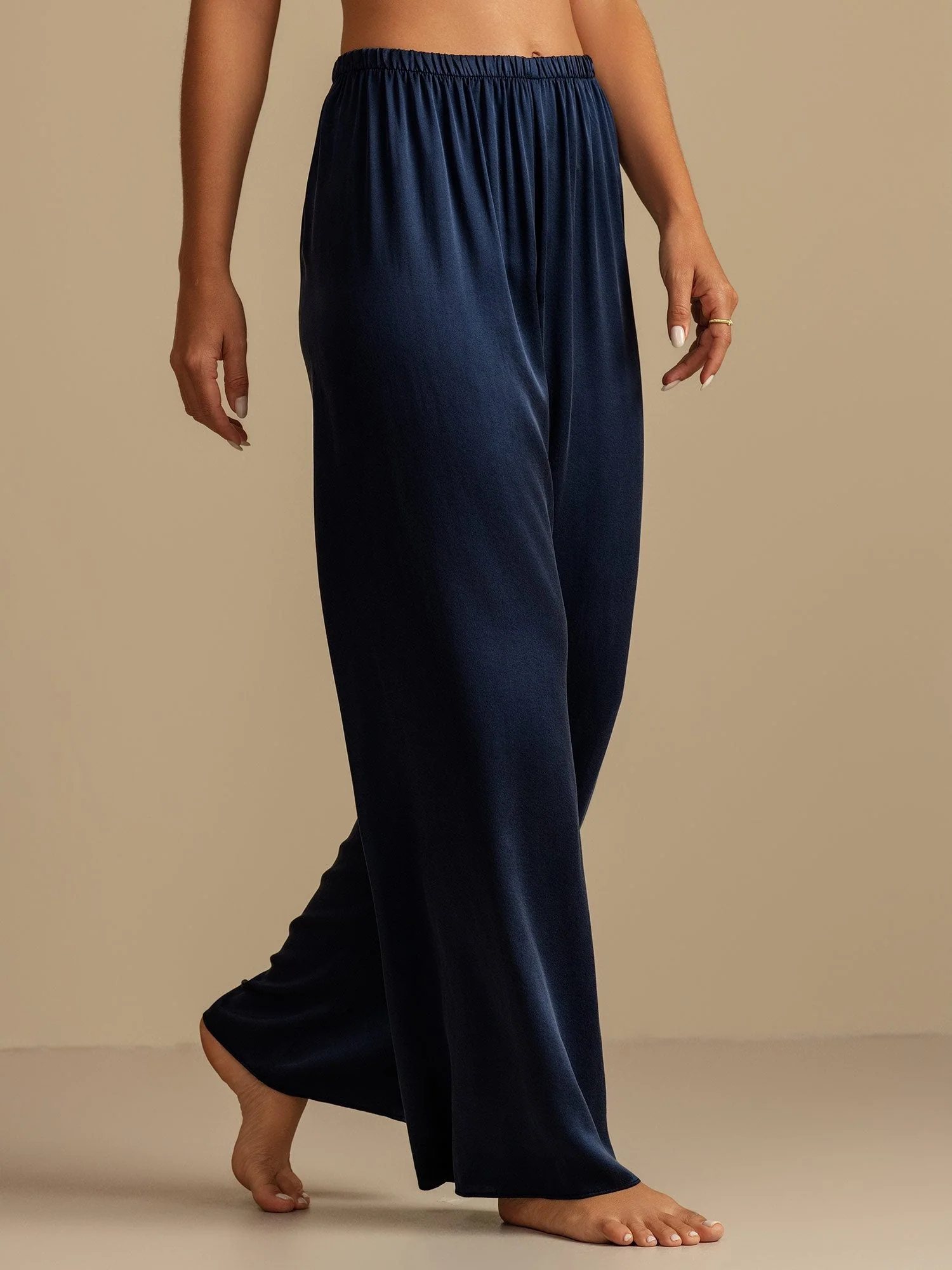 Pantalones de Dormir para Mujer de Pierna Ancha de Seda Lavable 19Momme con Cintura Elástica - Image 10