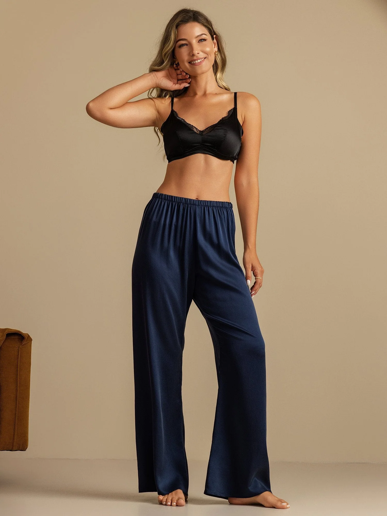 Pantalones de Dormir para Mujer de Pierna Ancha de Seda Lavable 19Momme con Cintura Elástica - Image 15
