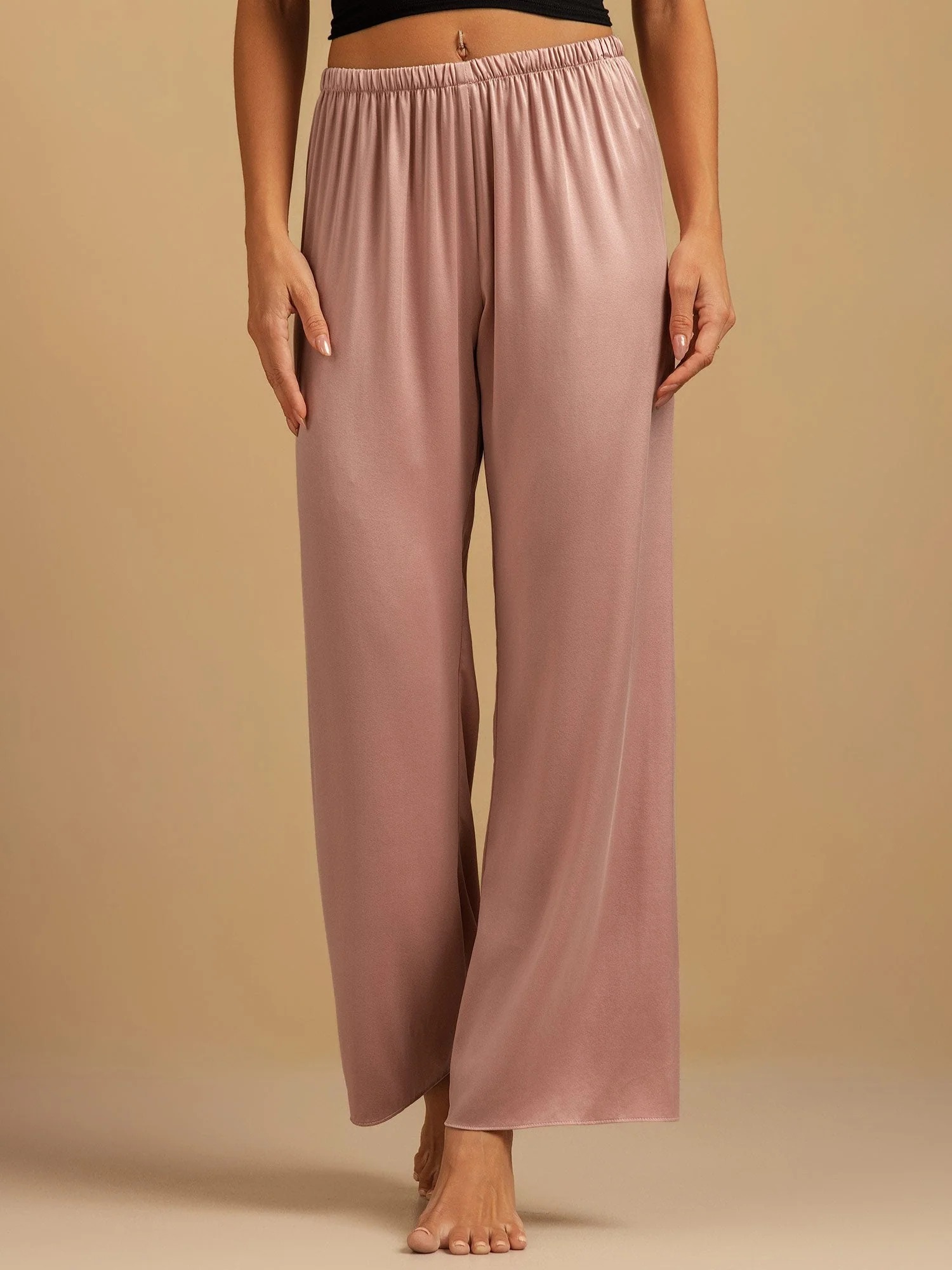 Pantalones de Dormir para Mujer de Pierna Ancha de Seda Lavable 19Momme con Cintura Elástica - Image 18